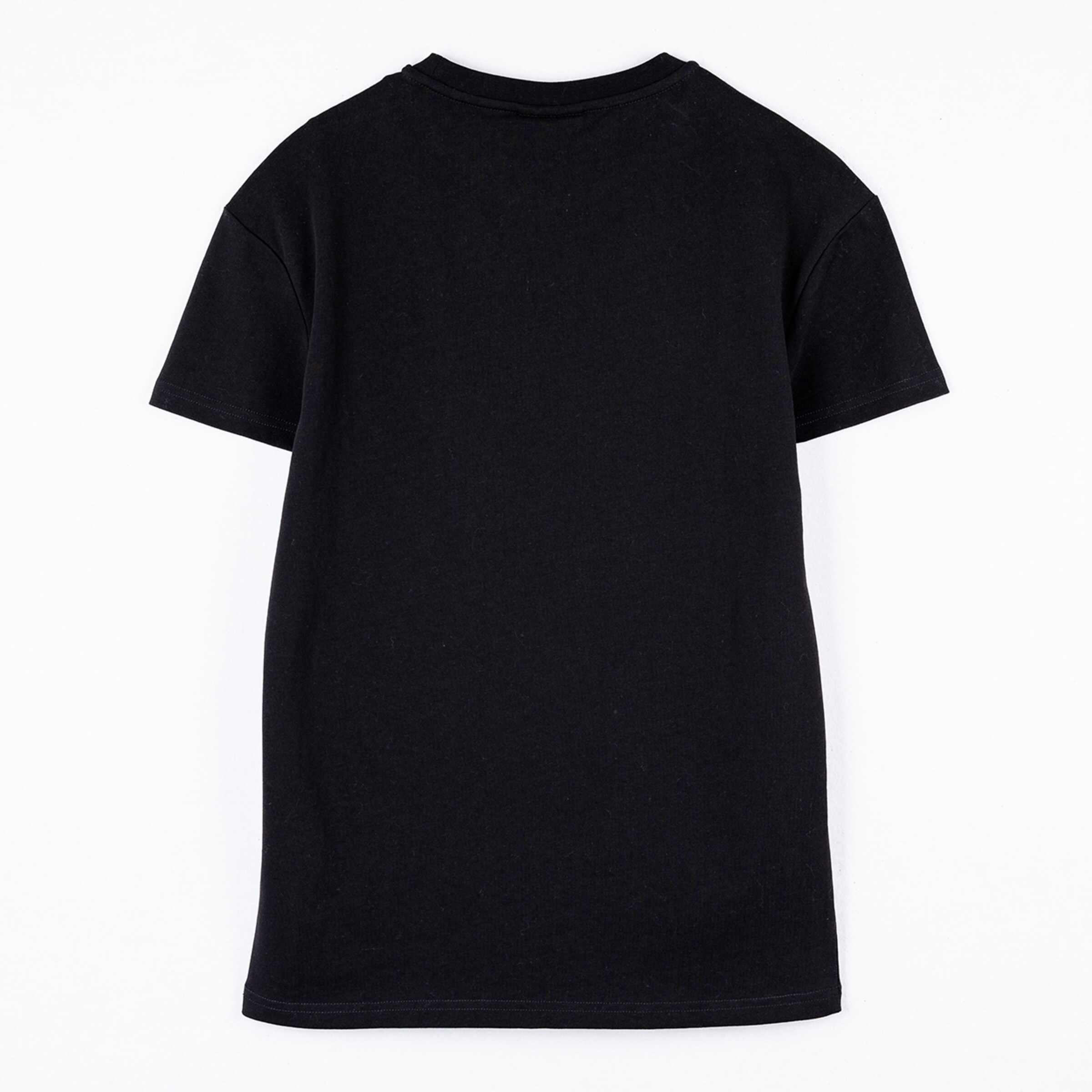 Schwarzes T-Shirt hinten betrachtet kurzärmlig.