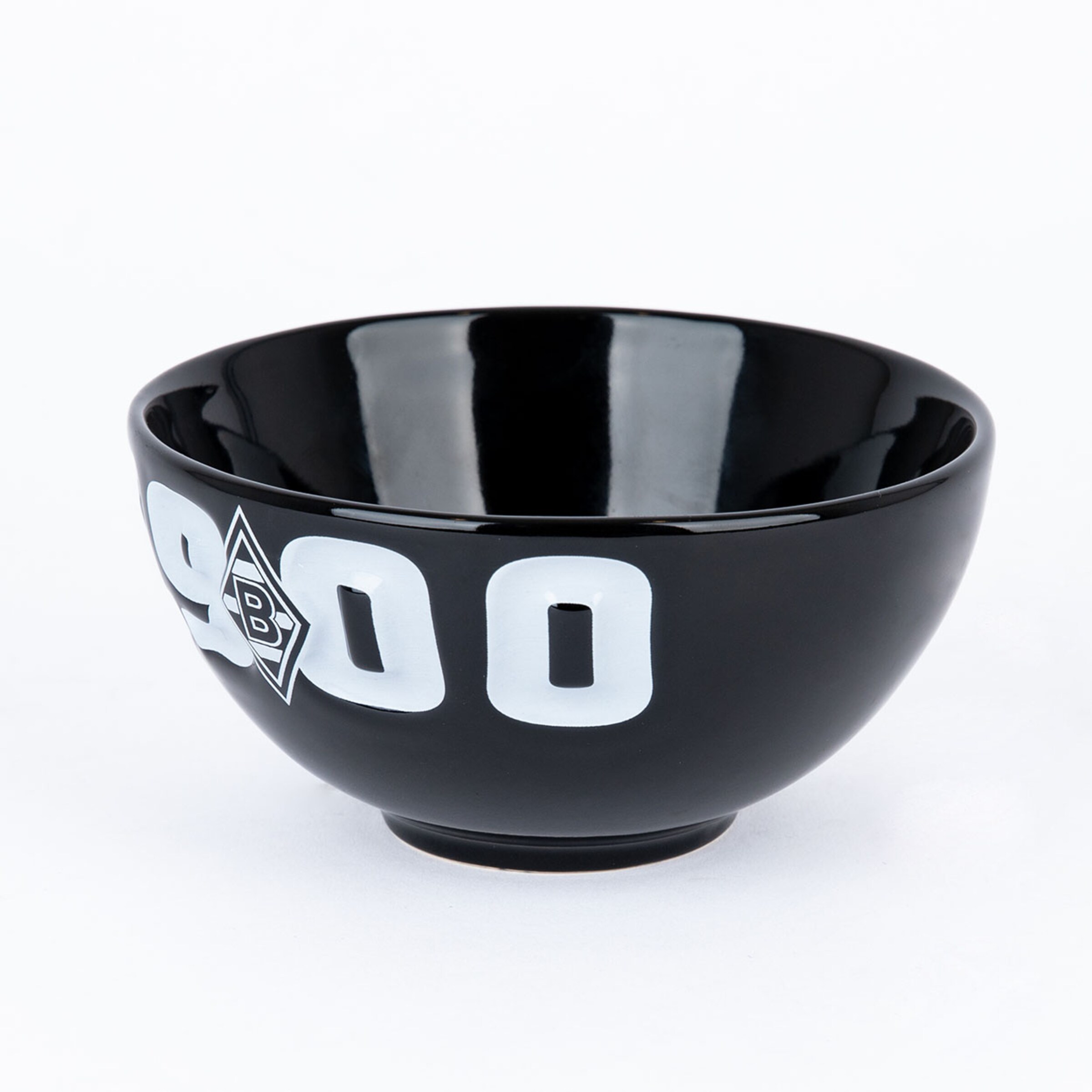 Schwarze Schüssel mit weißen Ziffern und Borussia Mönchengladbach Logo.
