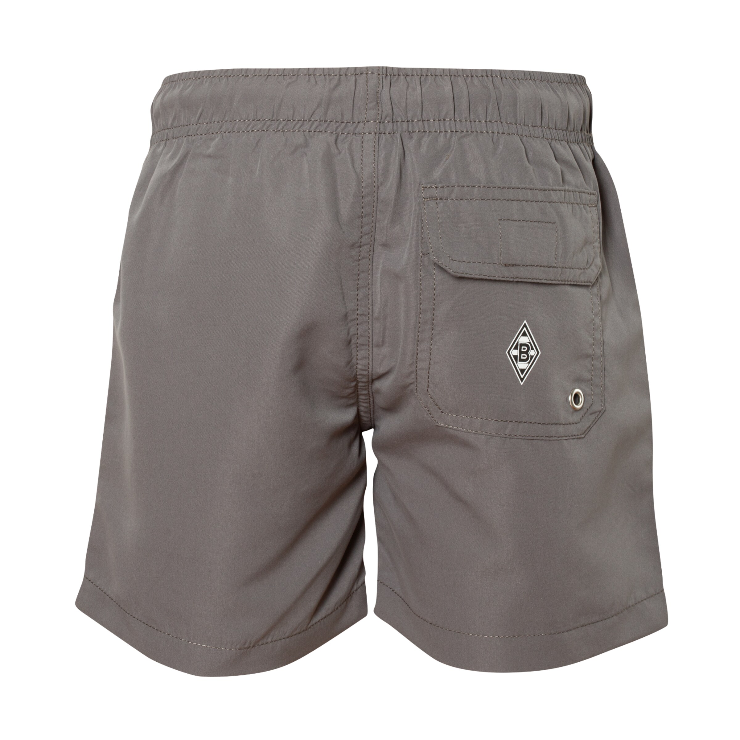 Kurze graue Shorts mit einem Taschenlogo von Borussia Mönchengladbach.