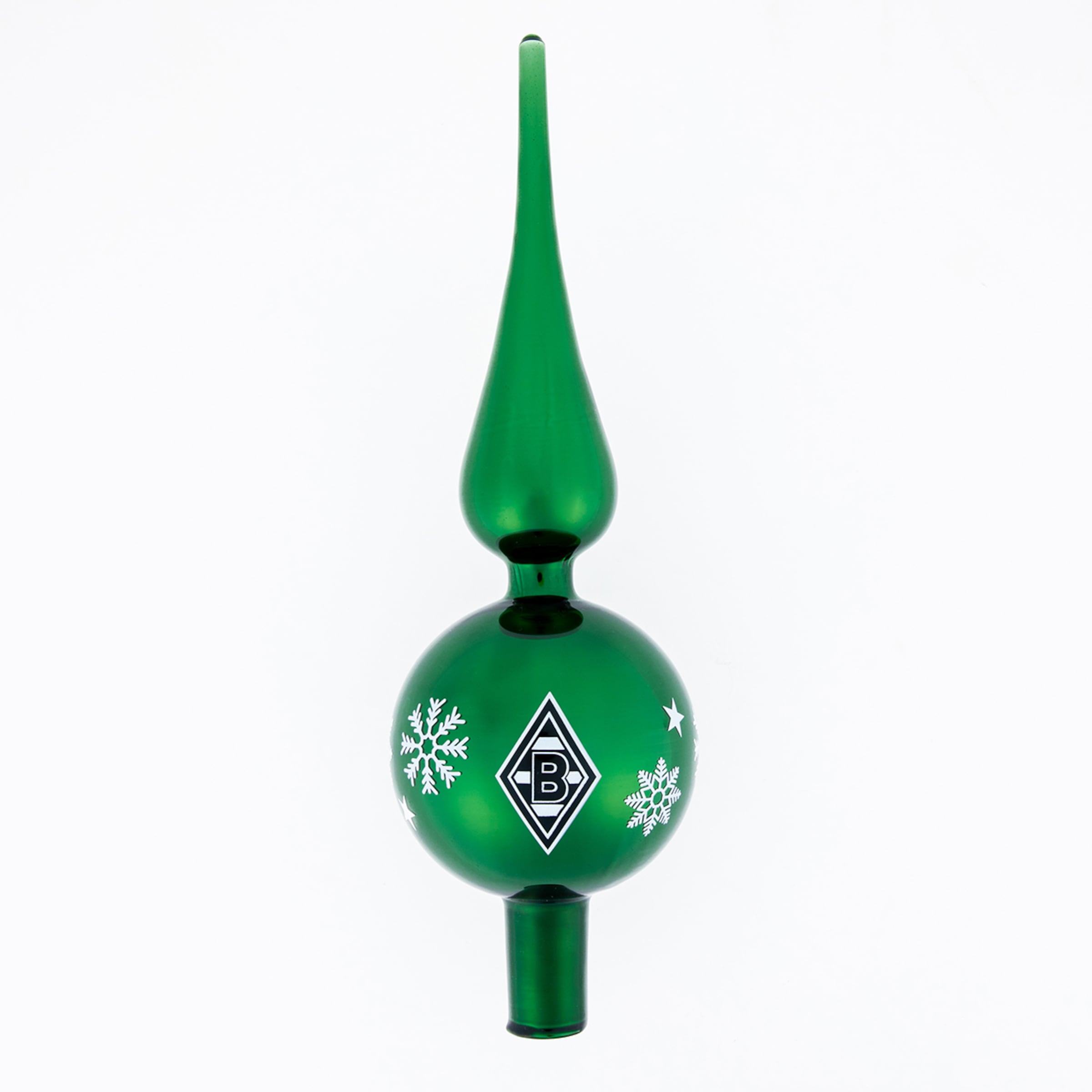 Green Christmas tree ornament featuring a star and Borussia Mönchengladbach logo.