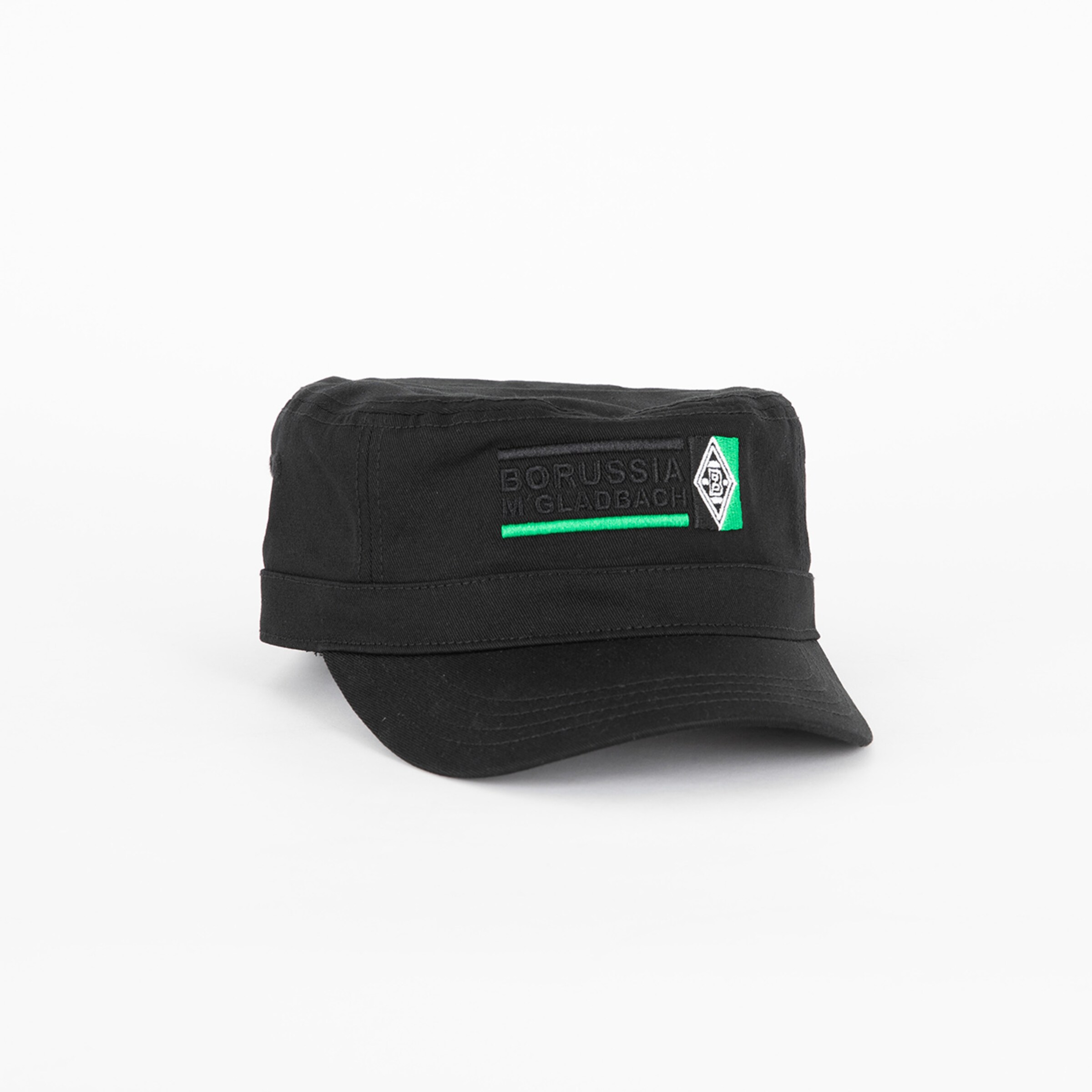 Schwarze Mütze mit Borussia Mönchengladbach-Logo und grüner Schrift.
