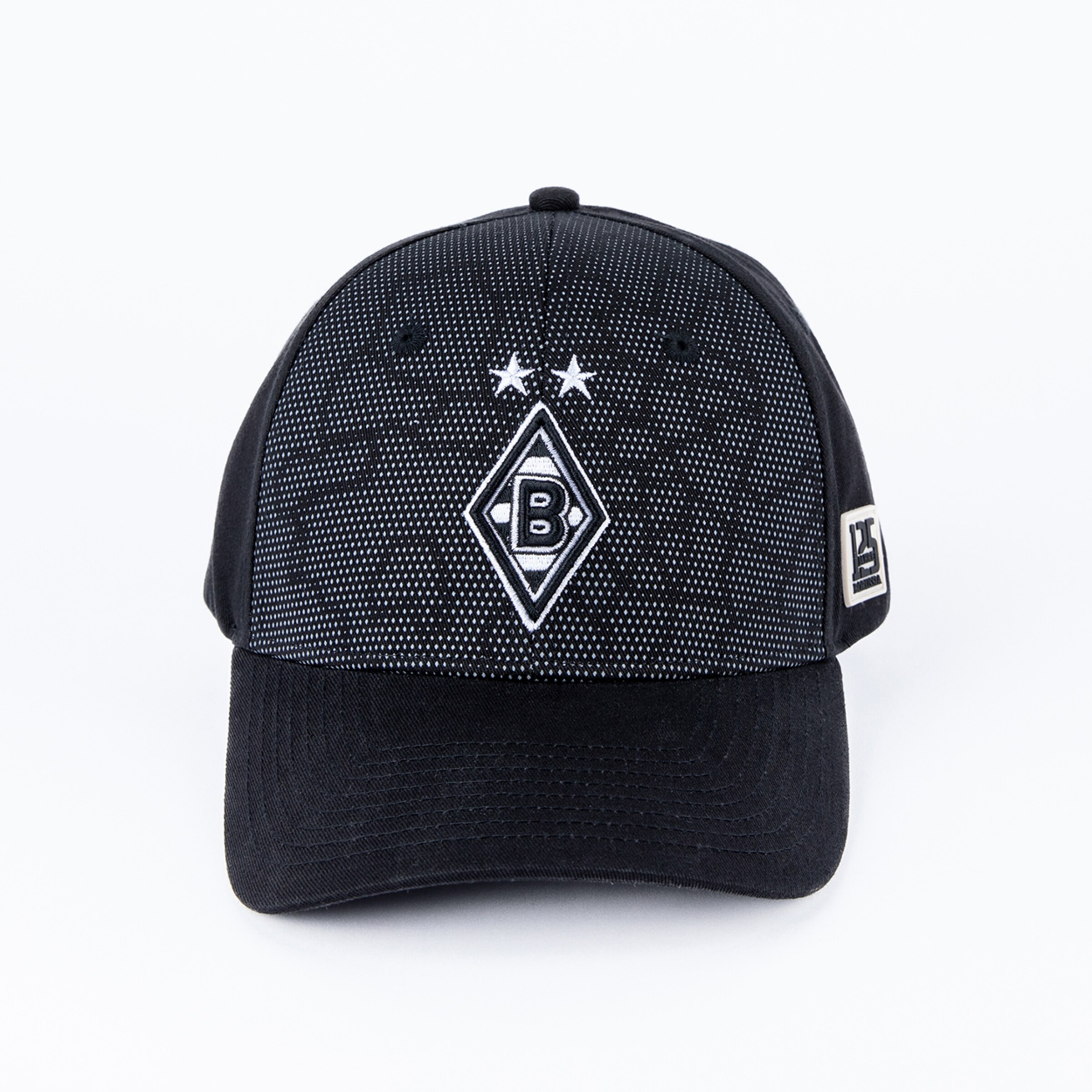 Schwarze Baseballkappe mit dem Emblem von Borussia Mönchengladbach und zwei Sternen.