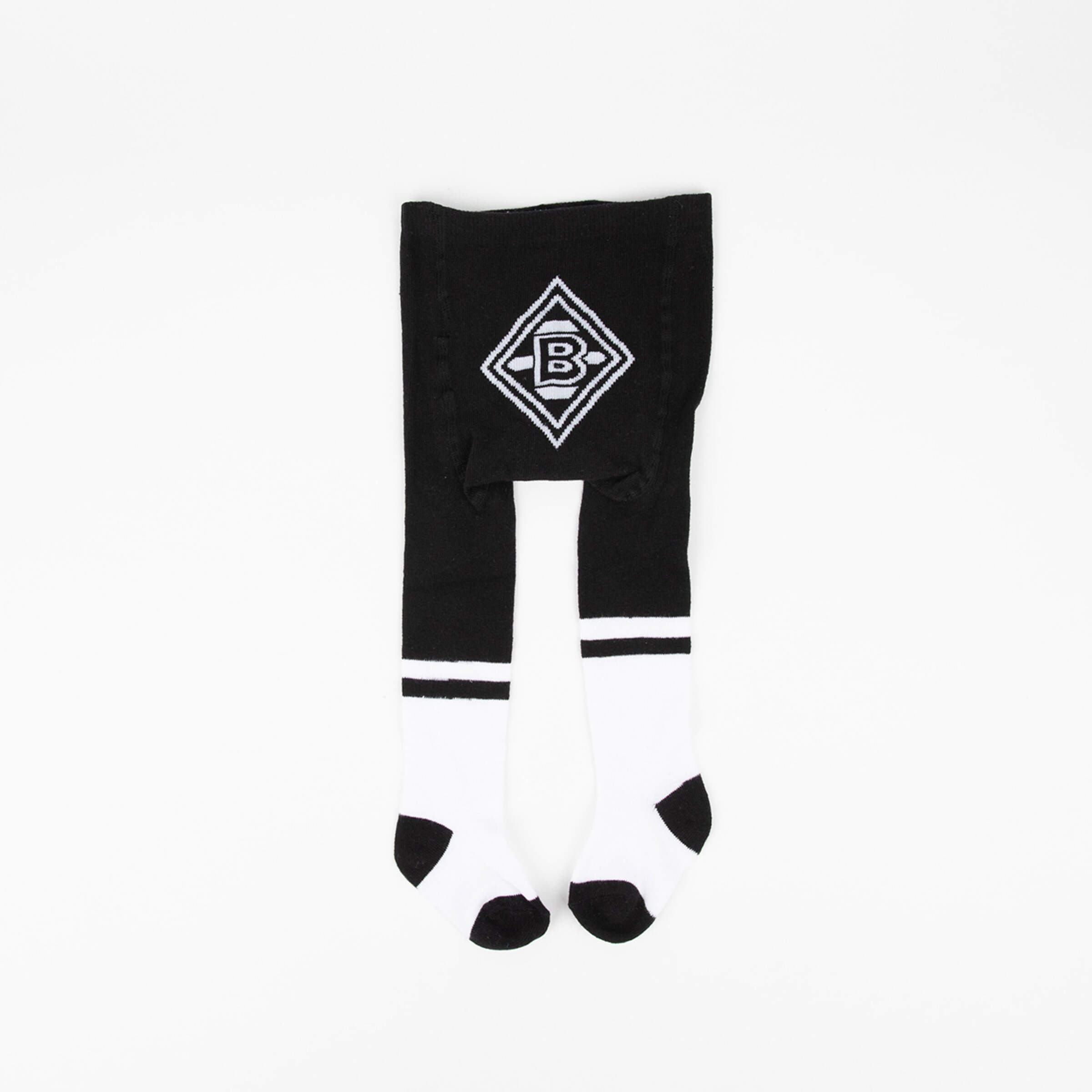 Black and white socks featuring a Borussia Mönchengladbach logo.