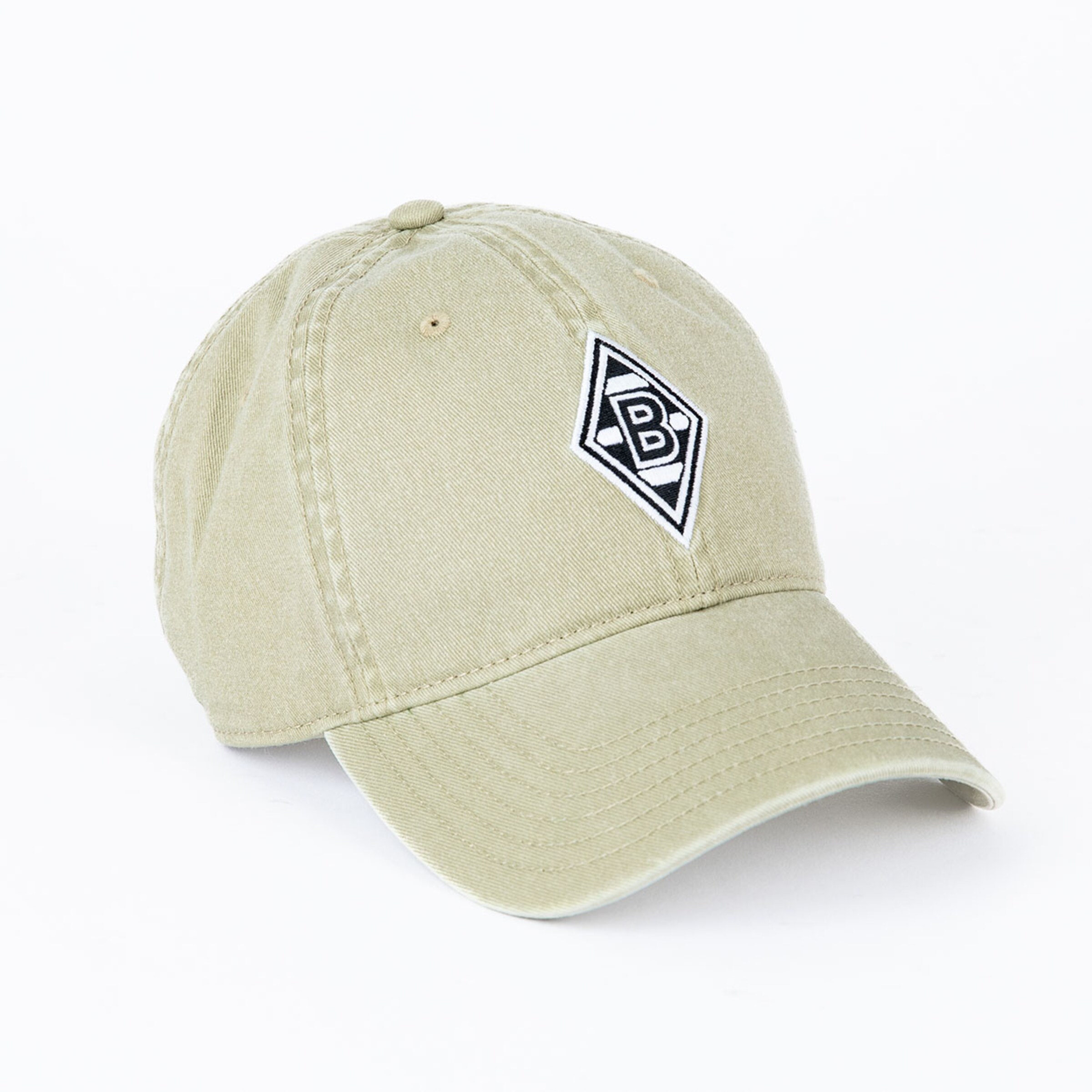 Caps in khaki mit Borussia Mönchengladbach-Logo.