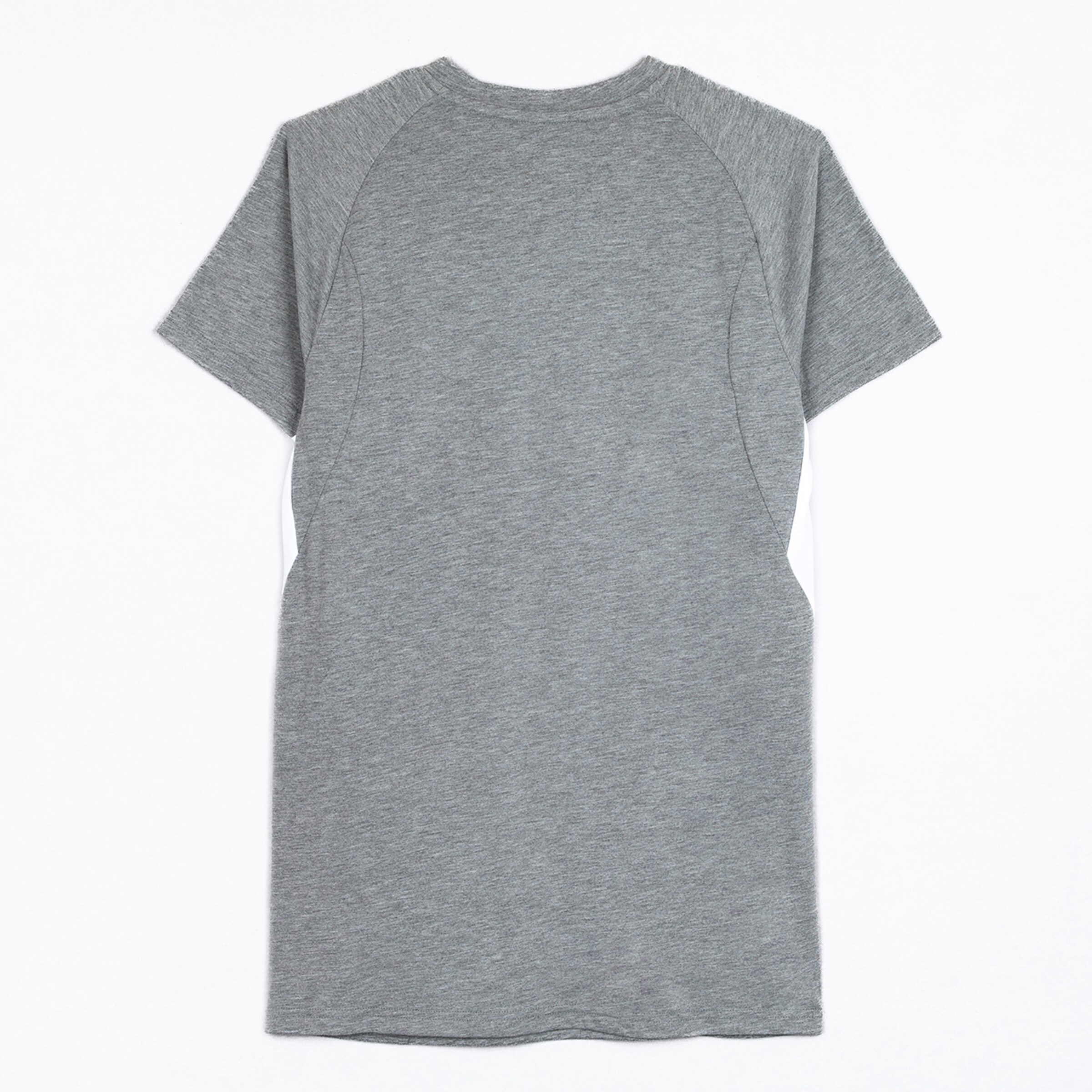 Grau meliertes T-Shirt mit Kurzarm.