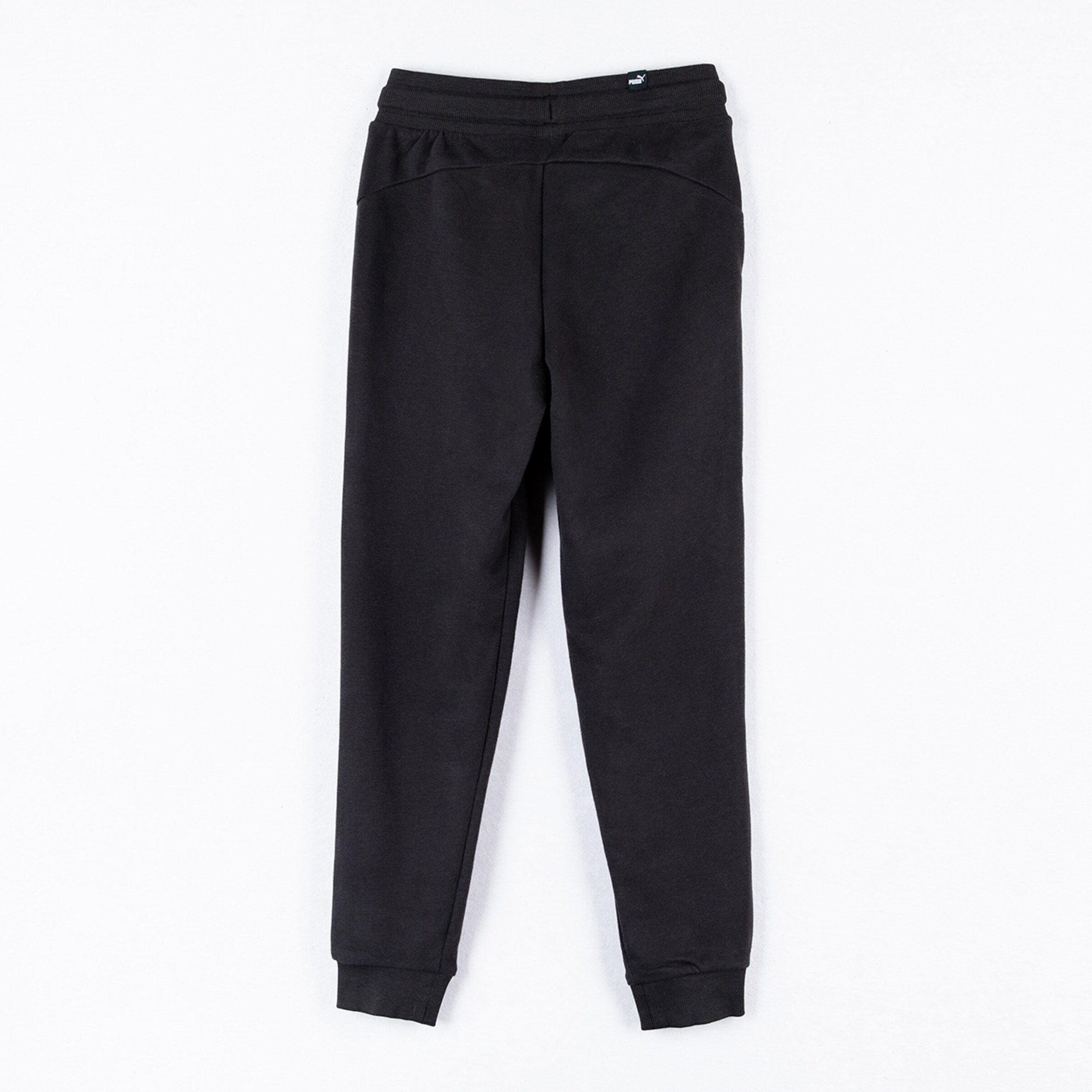 Black athletic pants with an elastic waistband and slim fit.