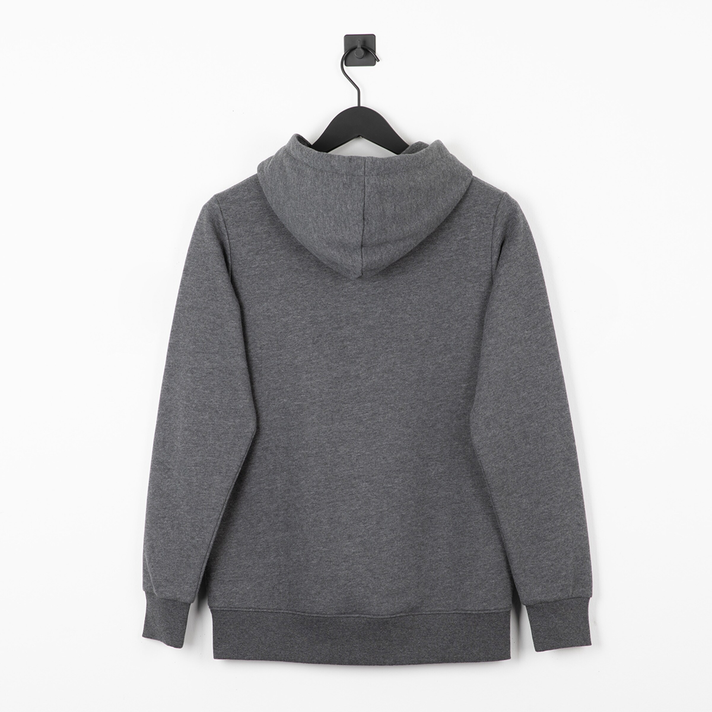 Grau Hoodie mit Kapuze Rückansicht.