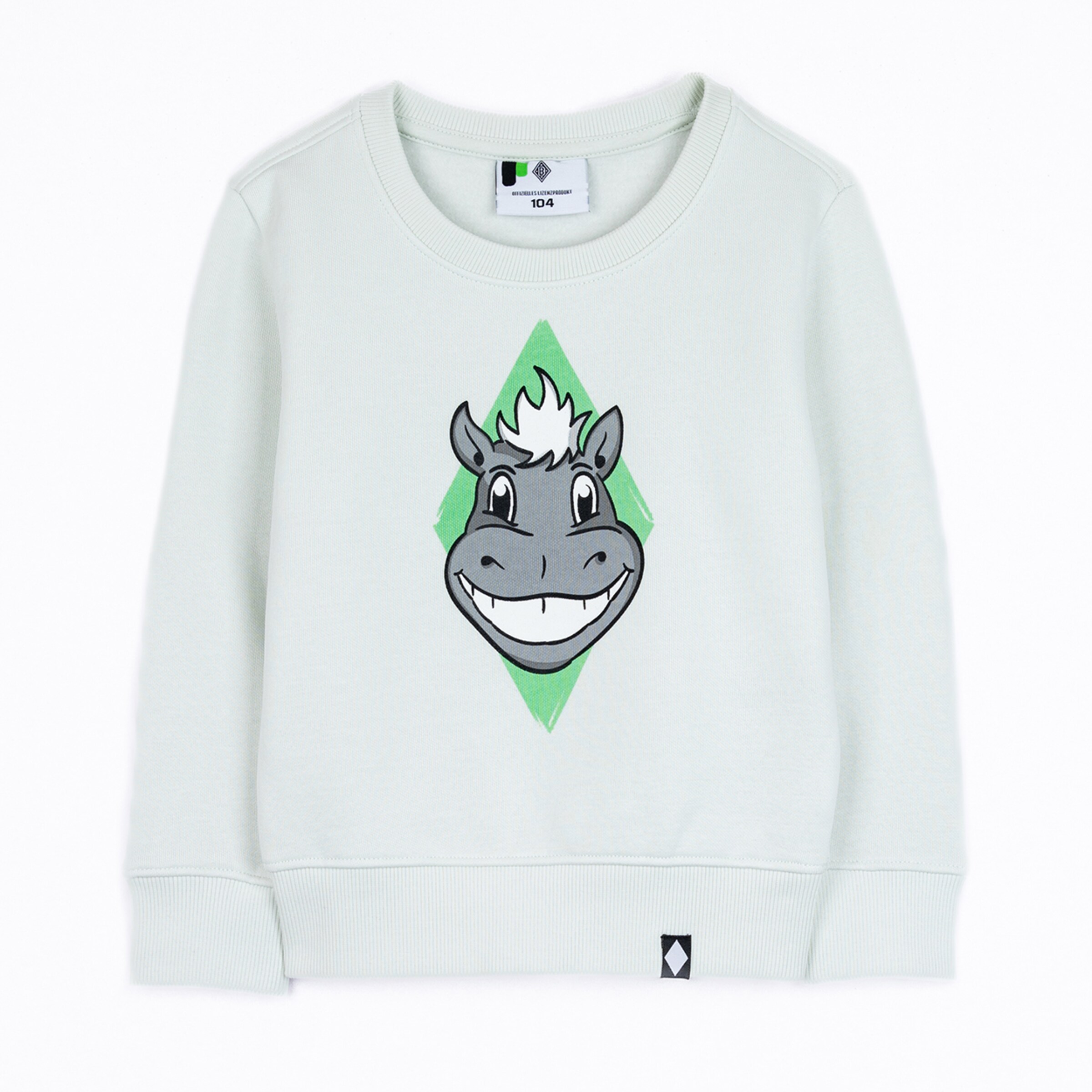 Light green sweatshirt featuring Jünter the mascot on the front.