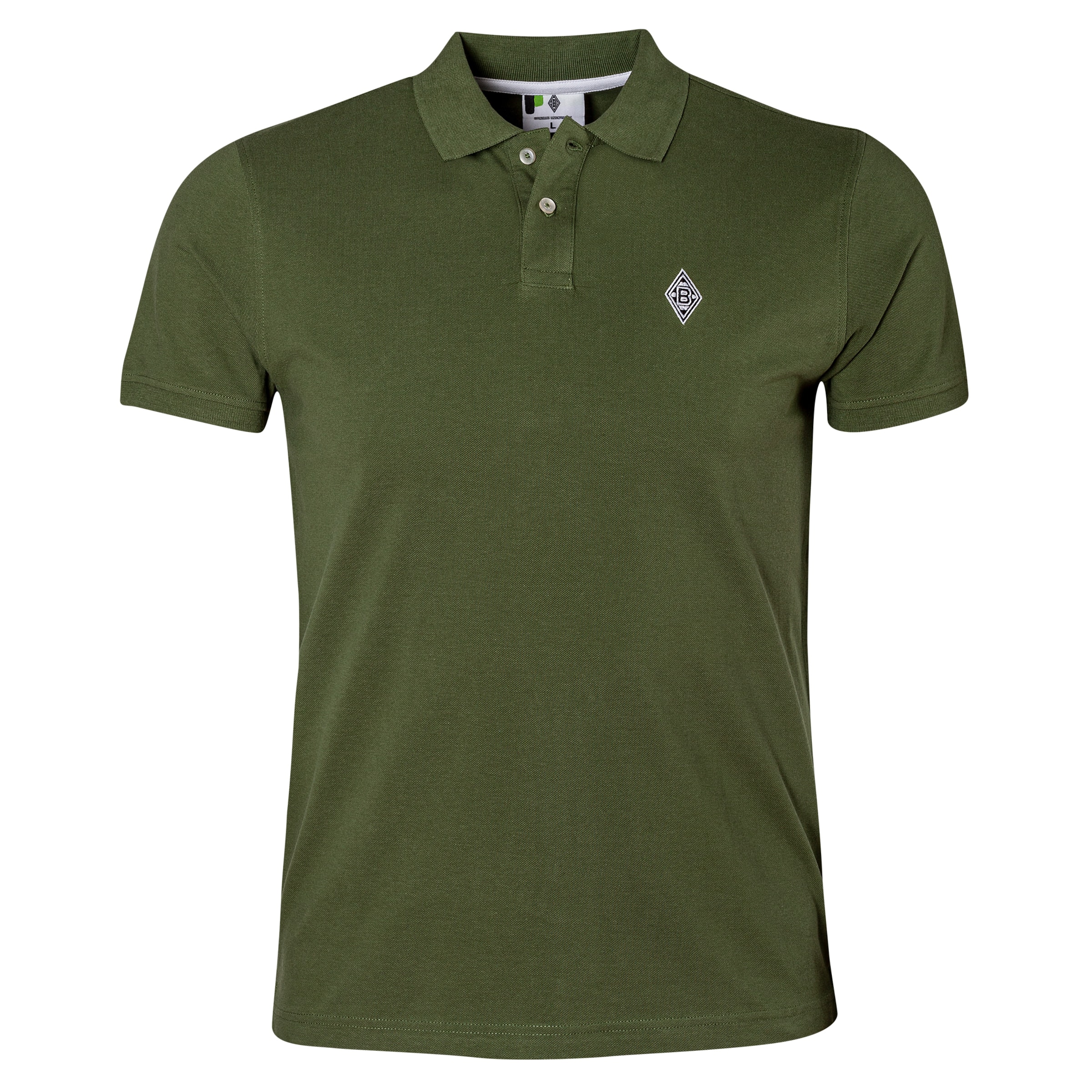 Grünes Poloshirt mit dezentem Vereinslogo von Borussia Mönchengladbach.