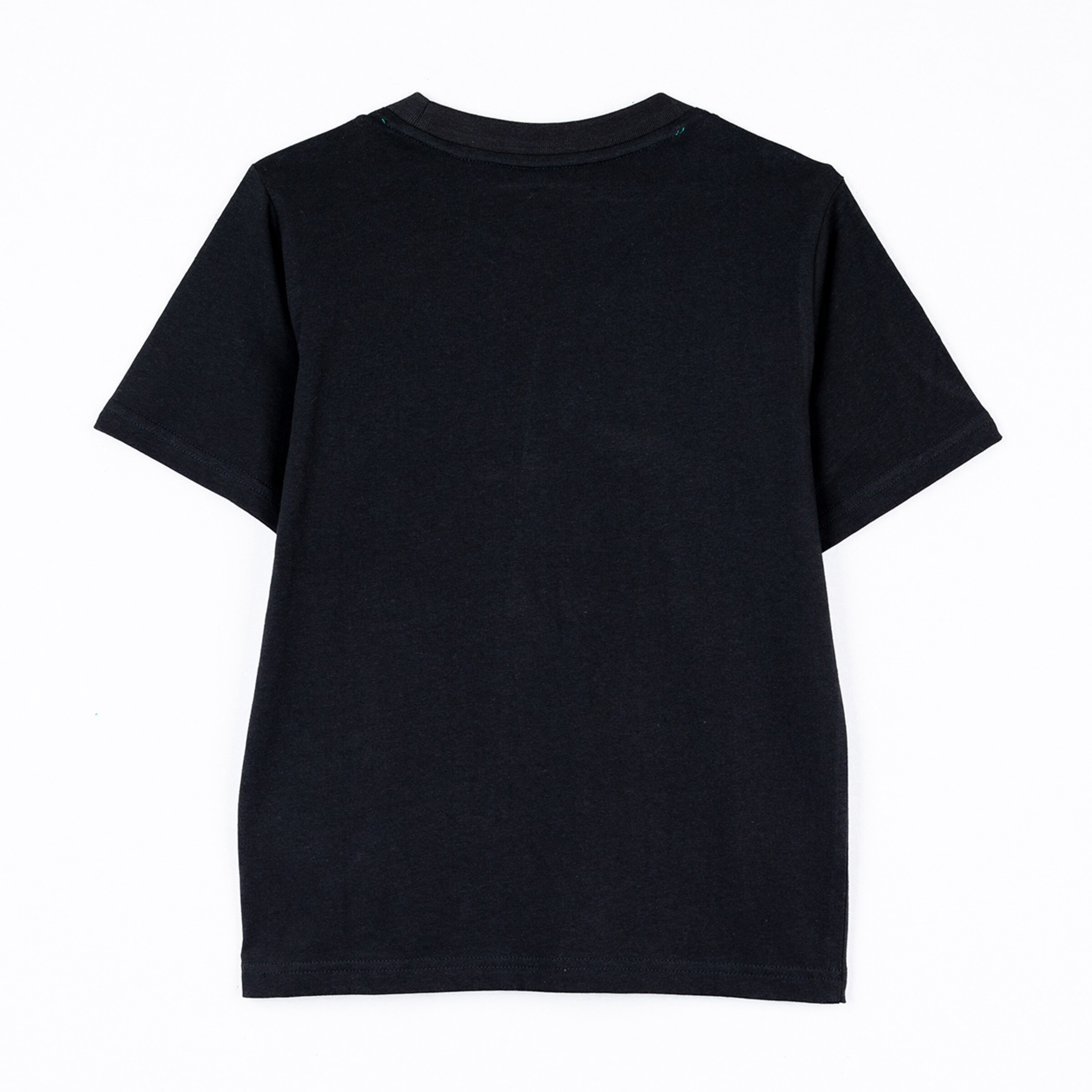 Schwarzes T-Shirt Rückansicht kurzärmelig aus Baumwolle.