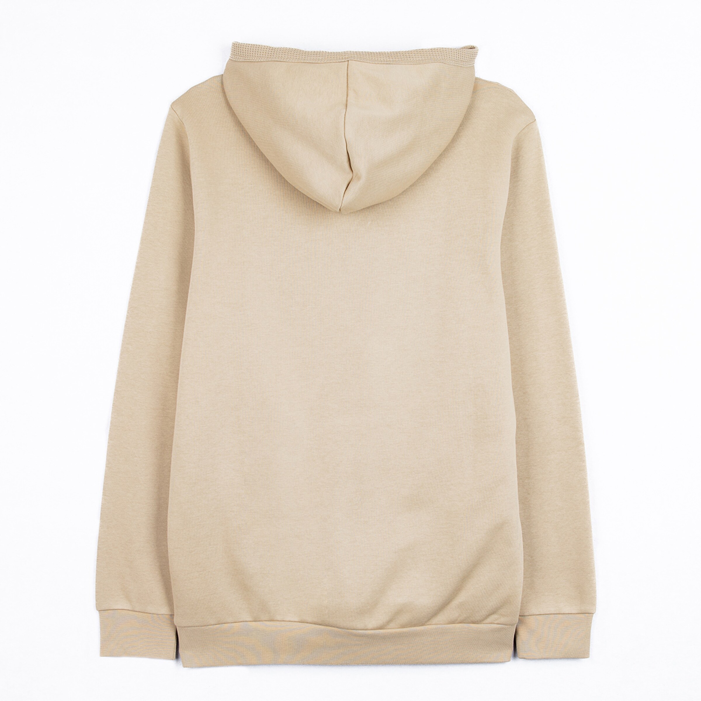 Beige hoodie viewed from the back