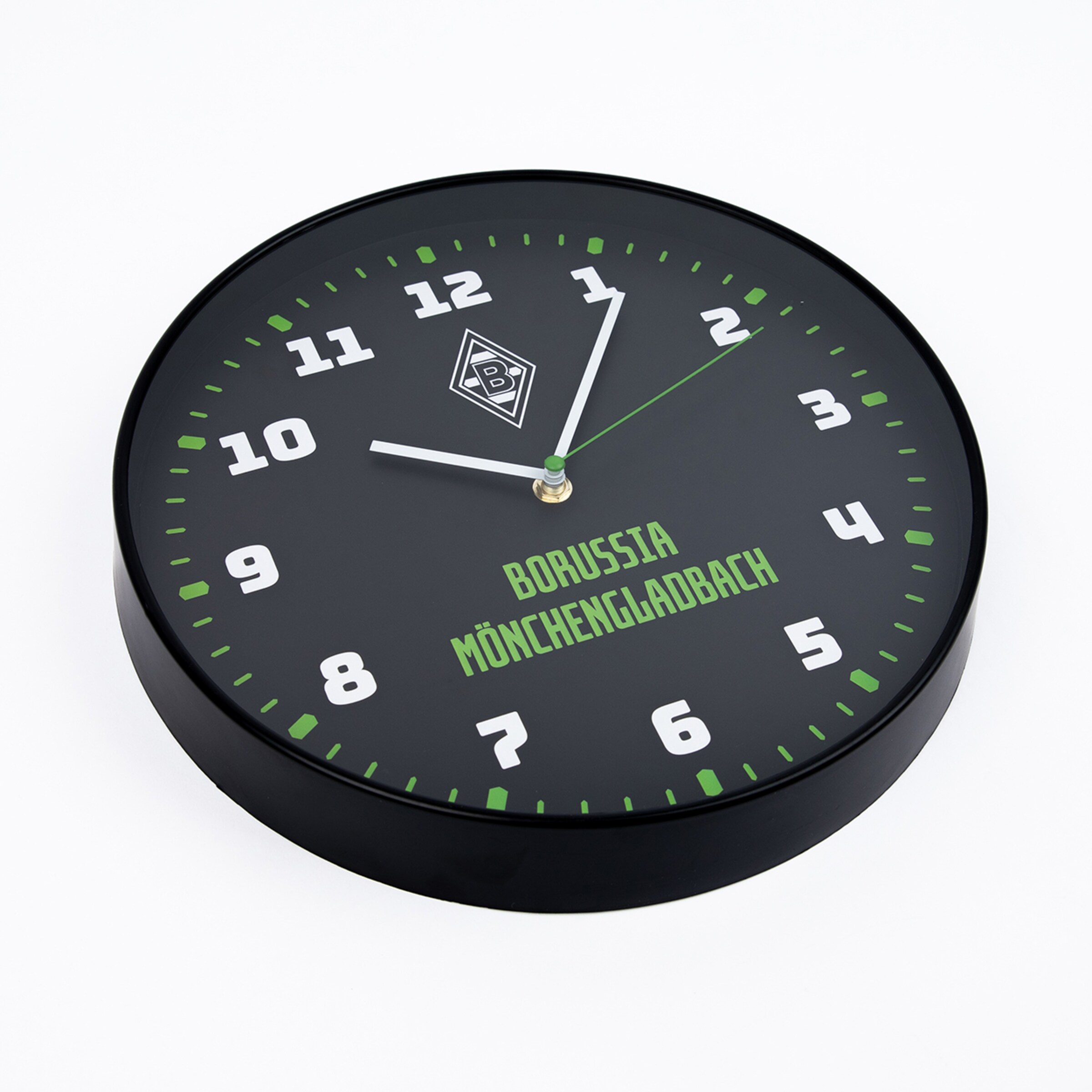 Wanduhr mit Borussia Mönchengladbach-Logo und grüner Schrift
