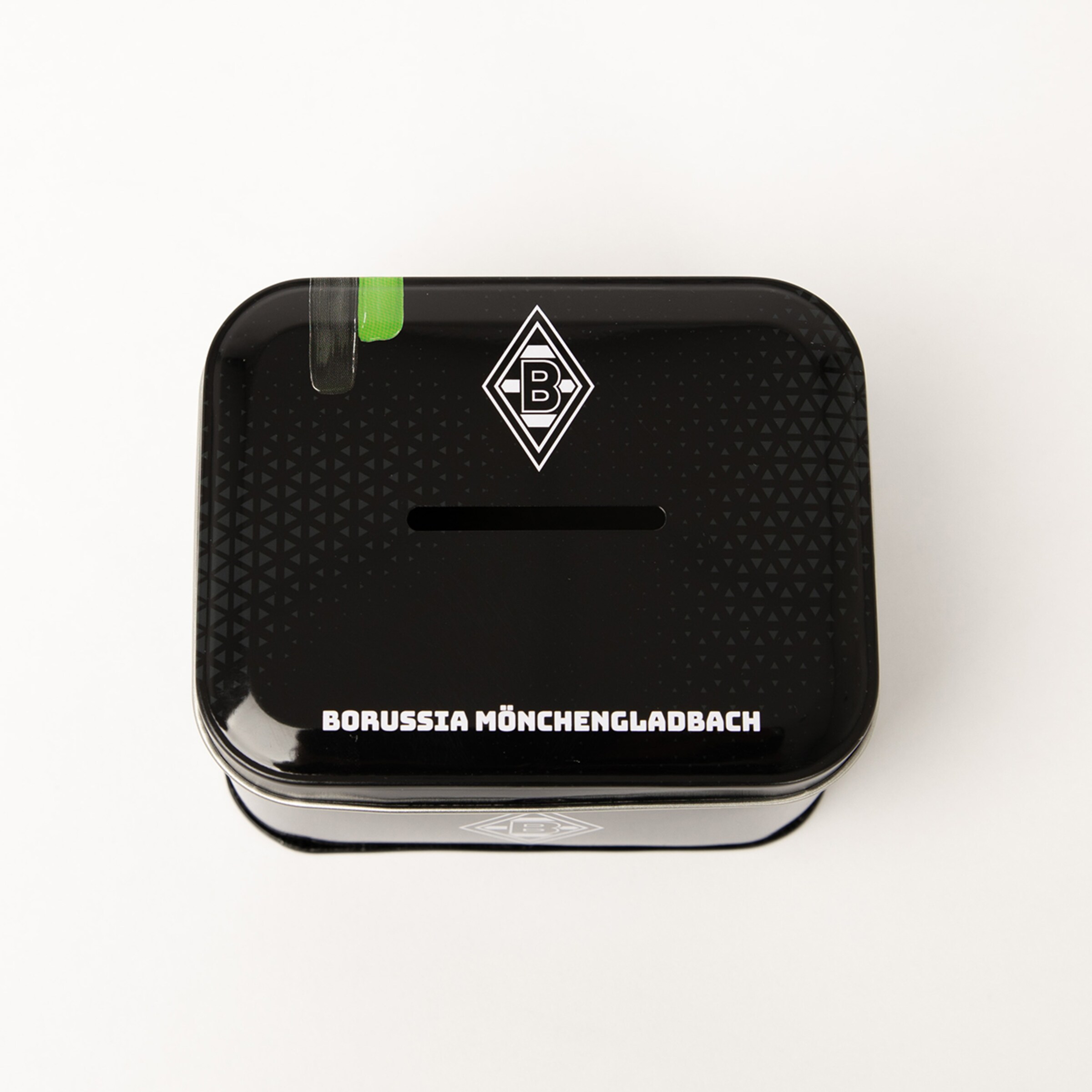 Black coin bank with the text BORUSSIA MÖNCHENGLADBACH and logo.