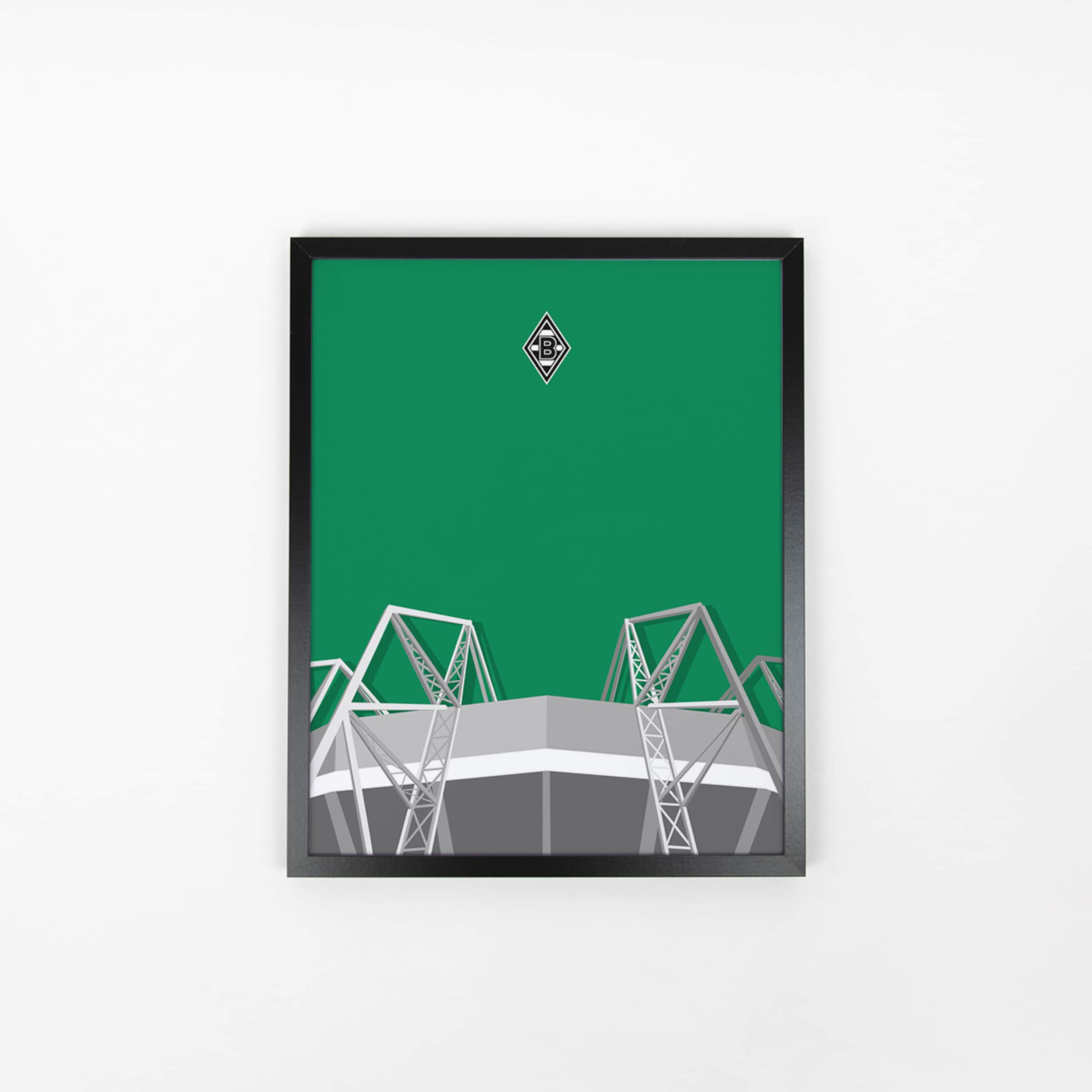 Minimalistisches Wandplakat des Borussia Mönchengladbach-Stadions.