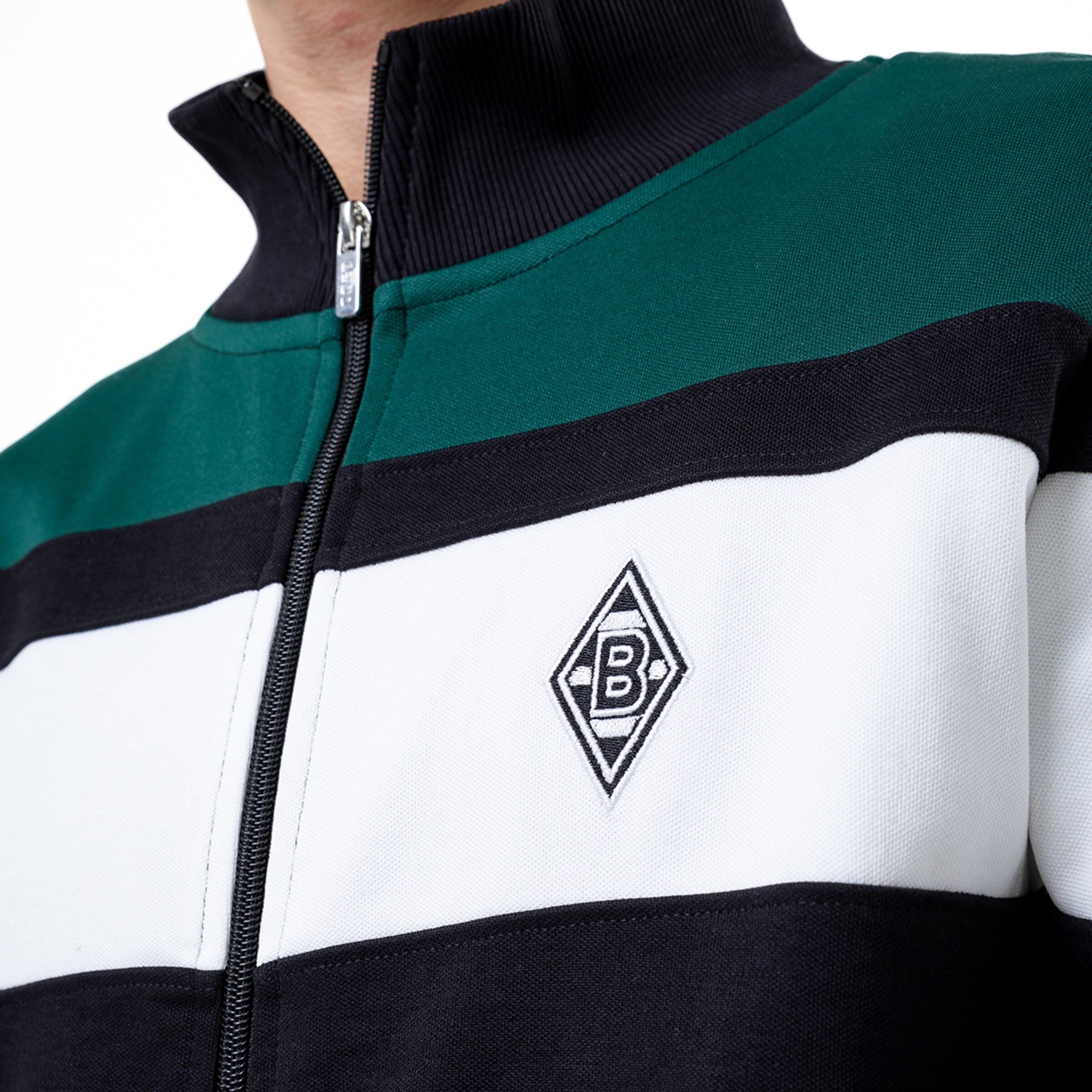 Sportjacke mit regulärer Passform schwarz-weiß-grüne Streifen Monogramm.