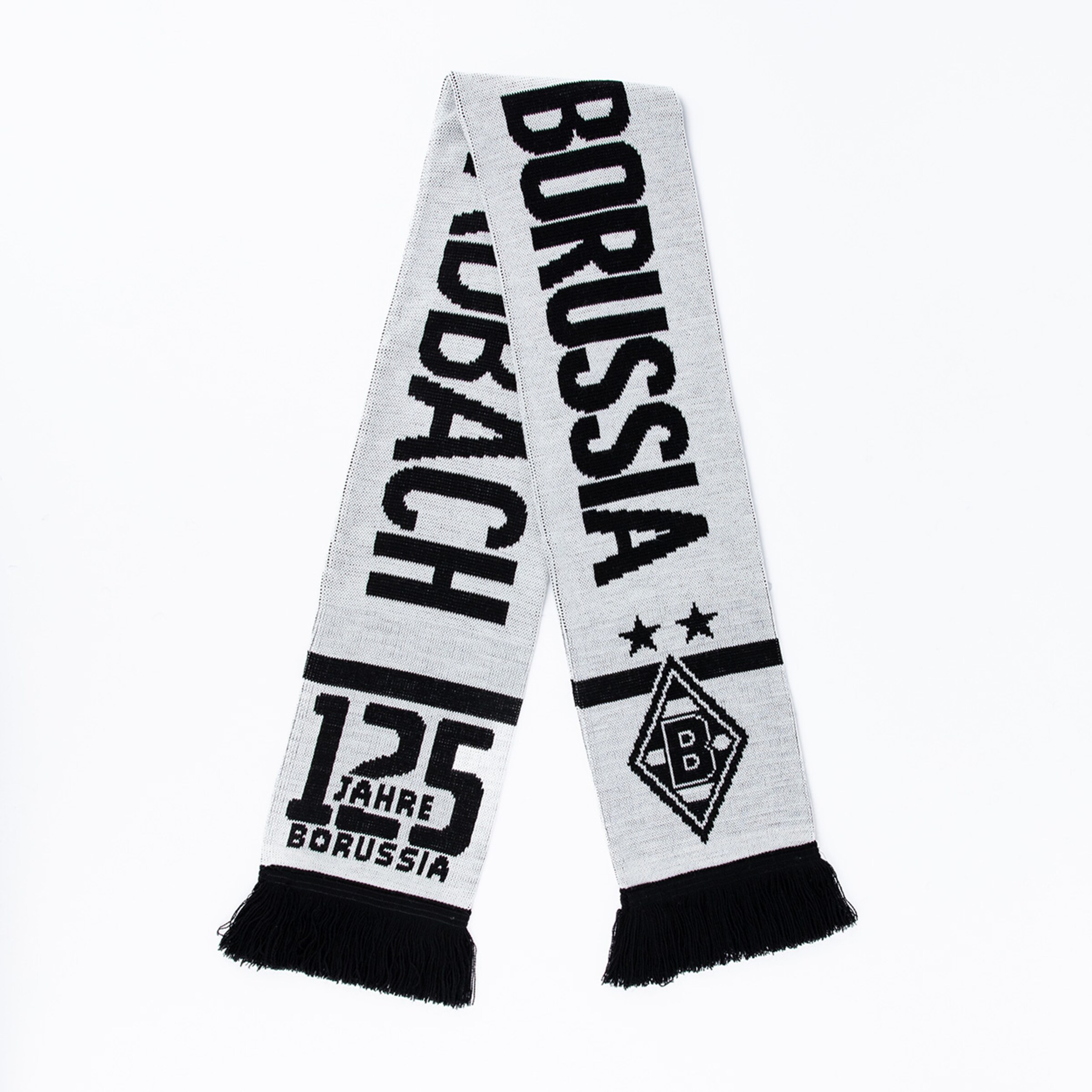 Schal von Borussia Mönchengladbach grau mit schwarzem Text 125 Jahre Borussia.
