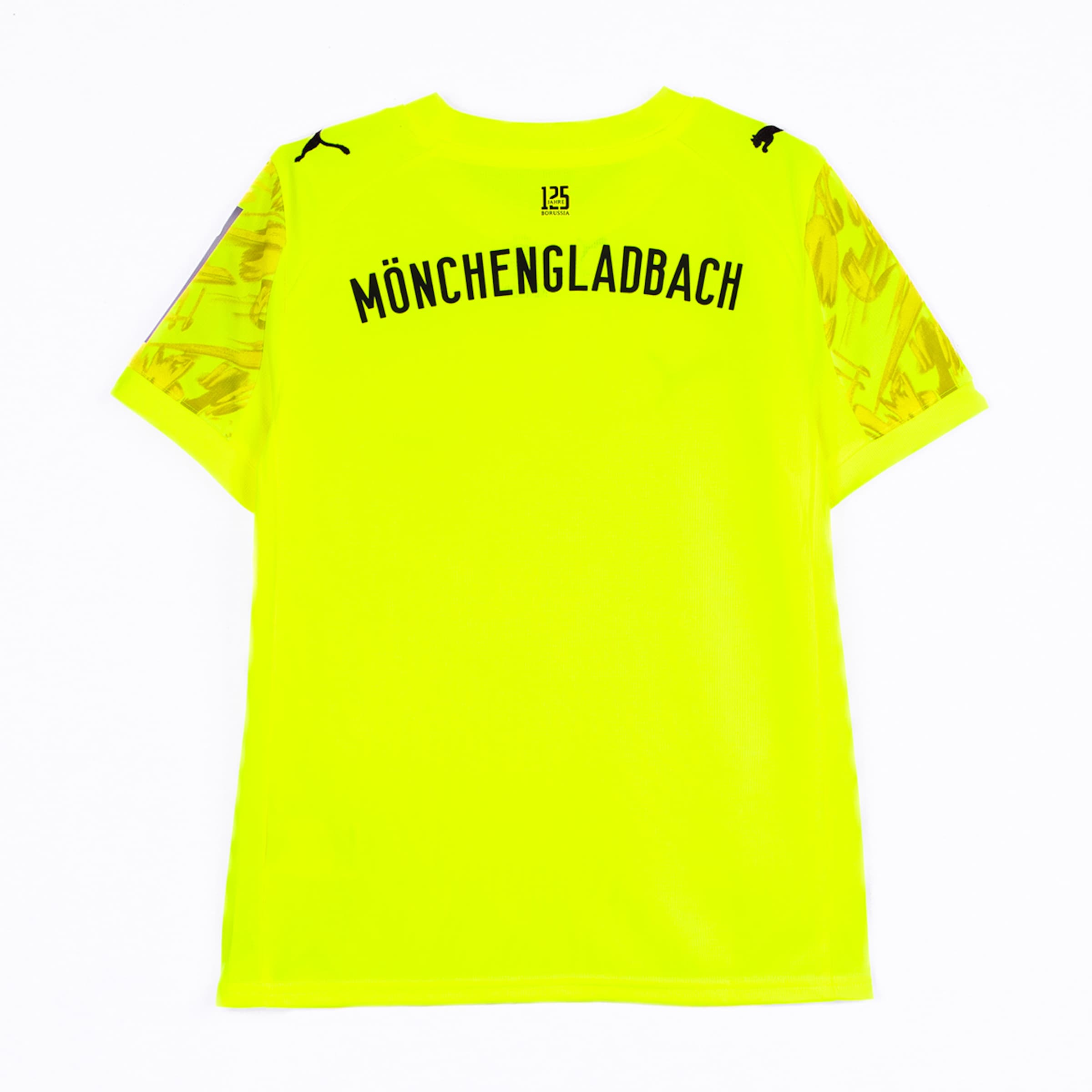Leuchtend gelbes Trikot mit dem Schriftzug Mönchengladbach auf dem Rücken.