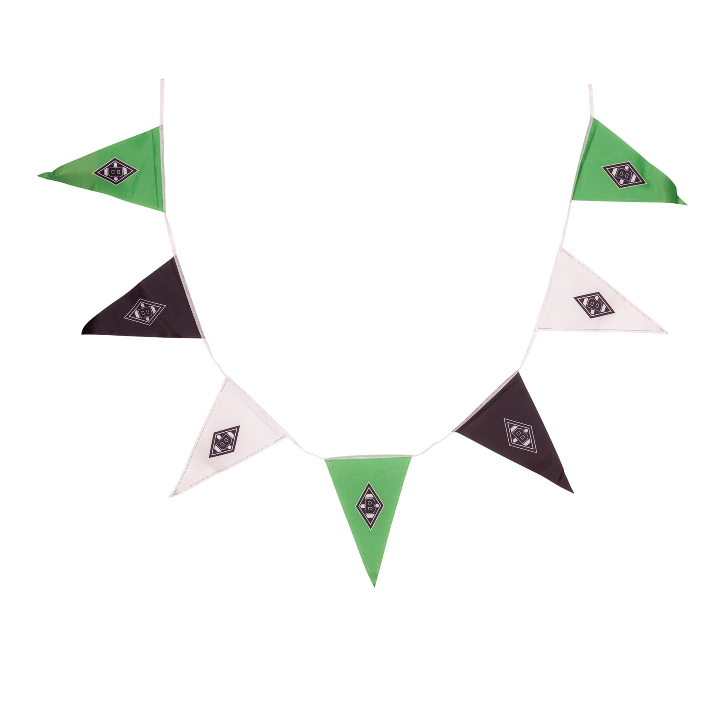 Buntgirlande mit Vereinslogo von Borussia Mönchengladbach in grün schwarz und weiß.