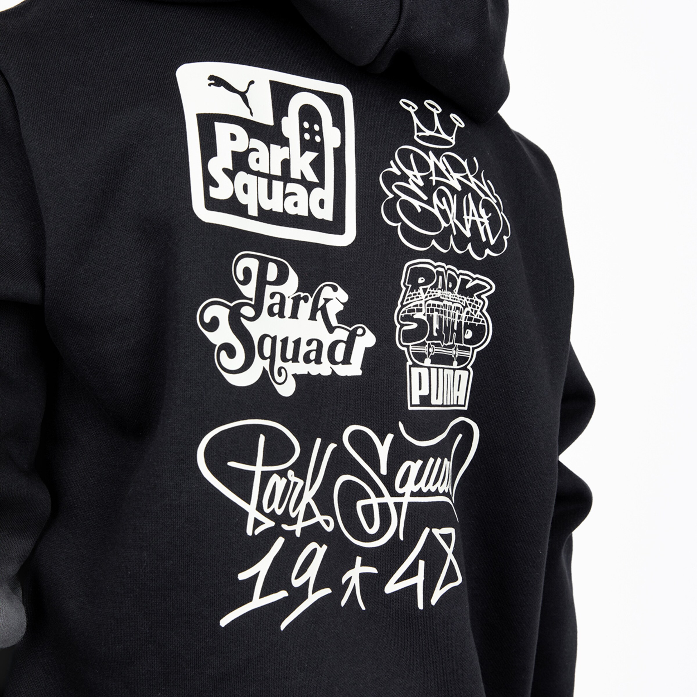 Sweatshirt featuring various Park Squad graphics and Puma logo.