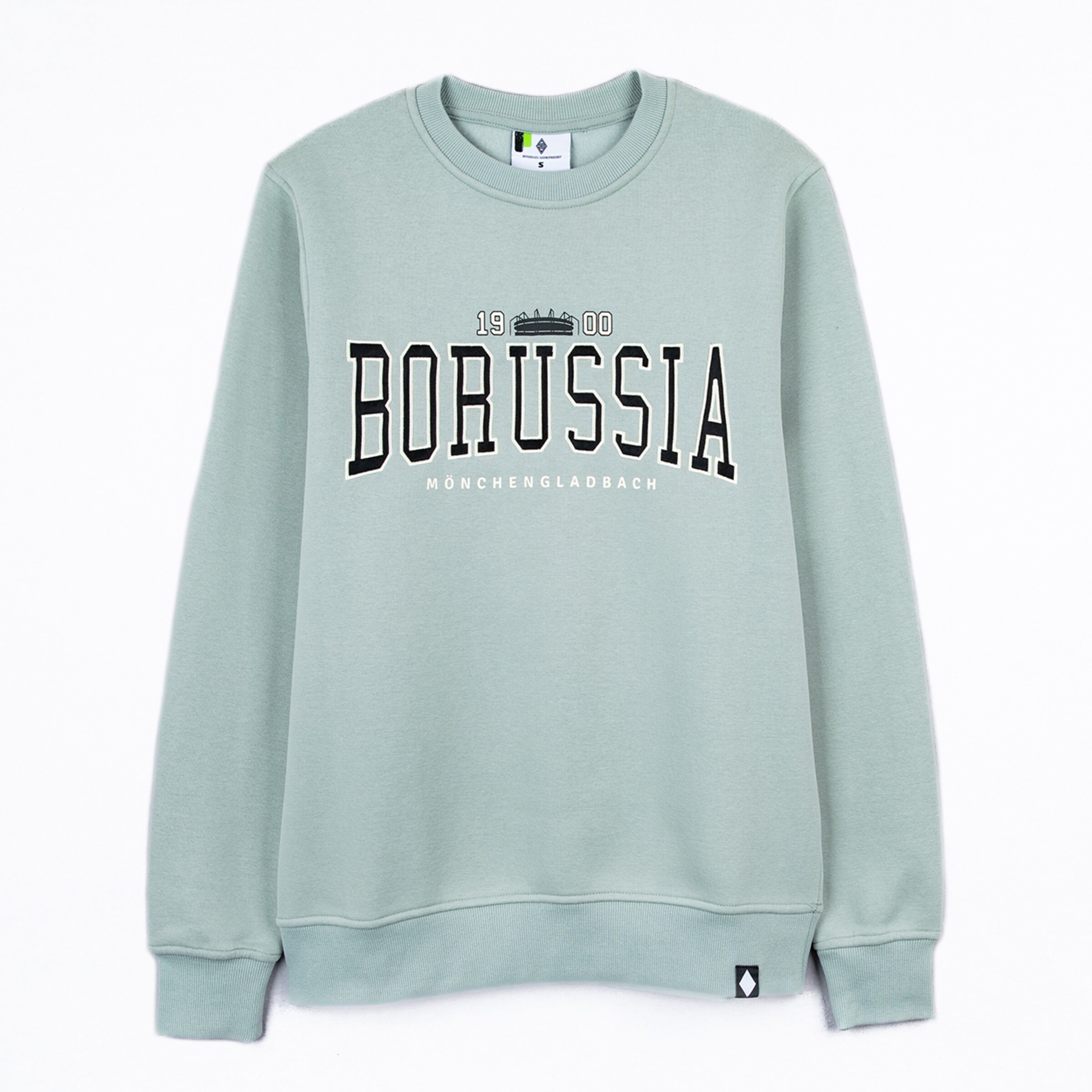 Hellgrüner Sweatshirt mit Aufschrift BORUSSIA MÖNCHENGLADBACH 1900.