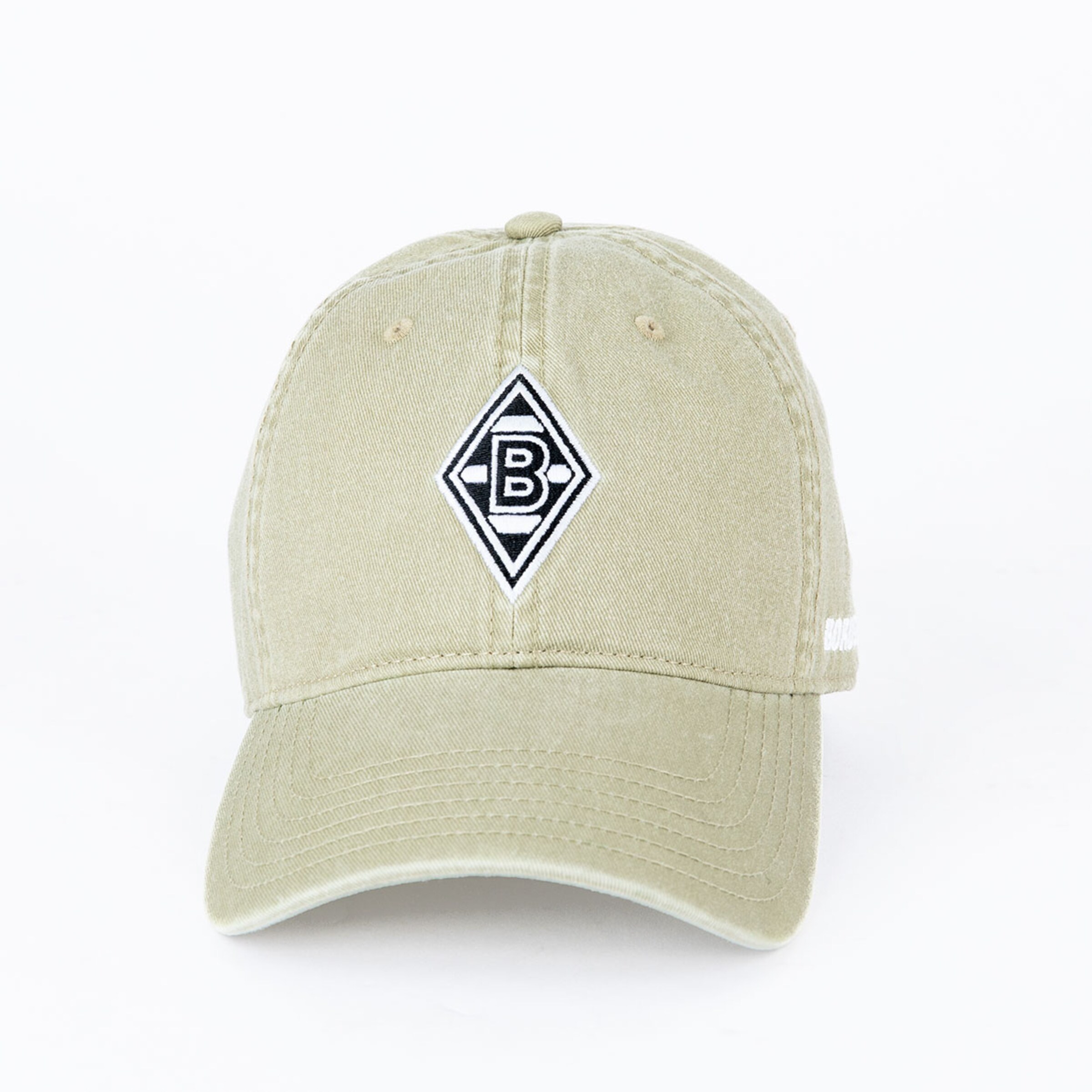 Beige Kappe mit schwarzem Borussia Mönchengladbach Logo.