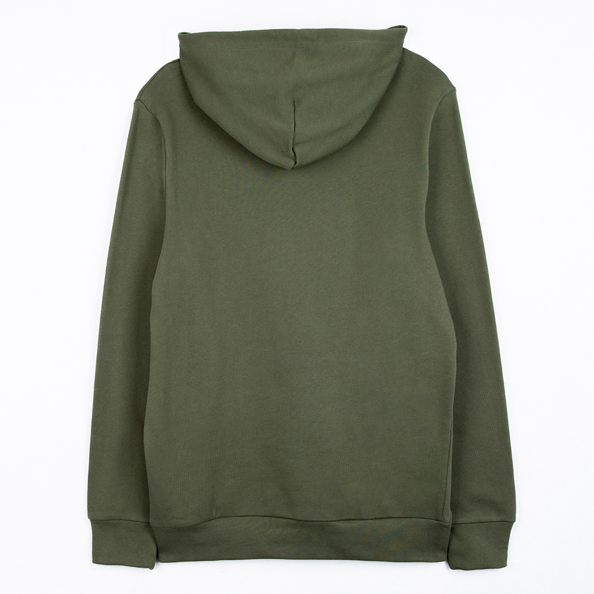 Dunkelgrüne Kapuzenjacke ohne Vorderansicht.