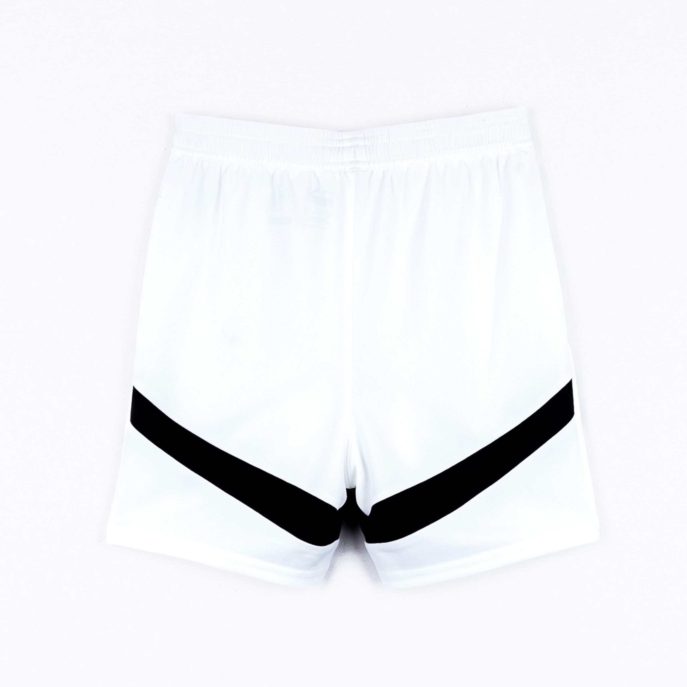 White sports shorts with a black diagonal stripe.