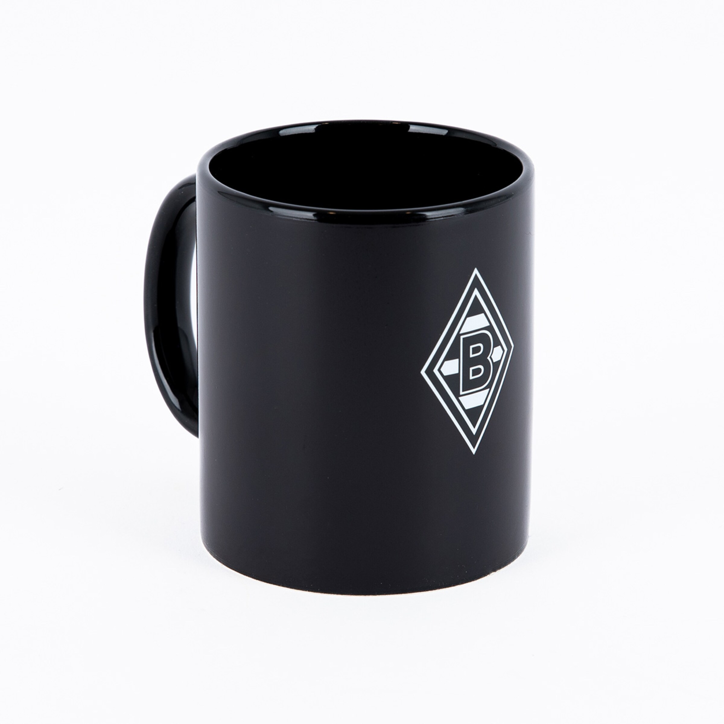 Schwarze Tasse mit Borussia Mönchengladbach Logo.