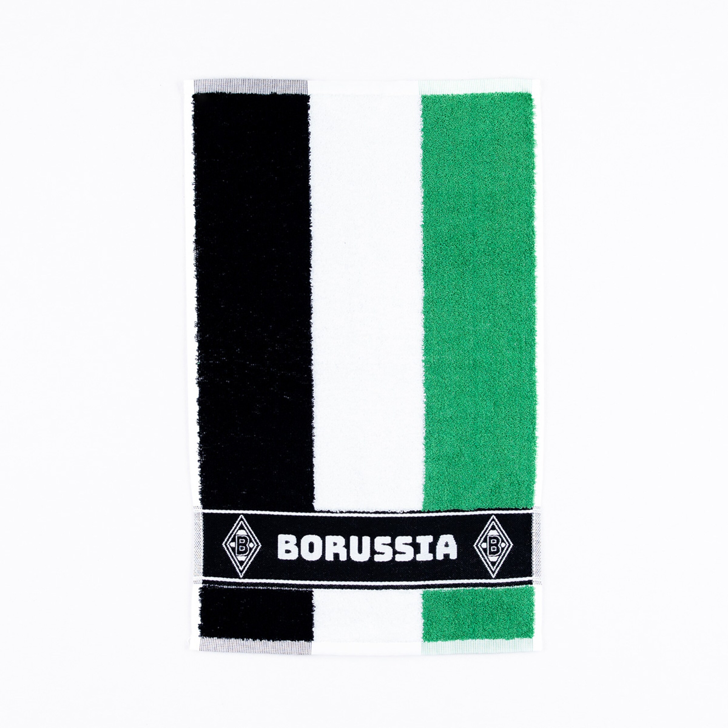 Towel in Borussia Mönchengladbach colors with the text BORUSSIA