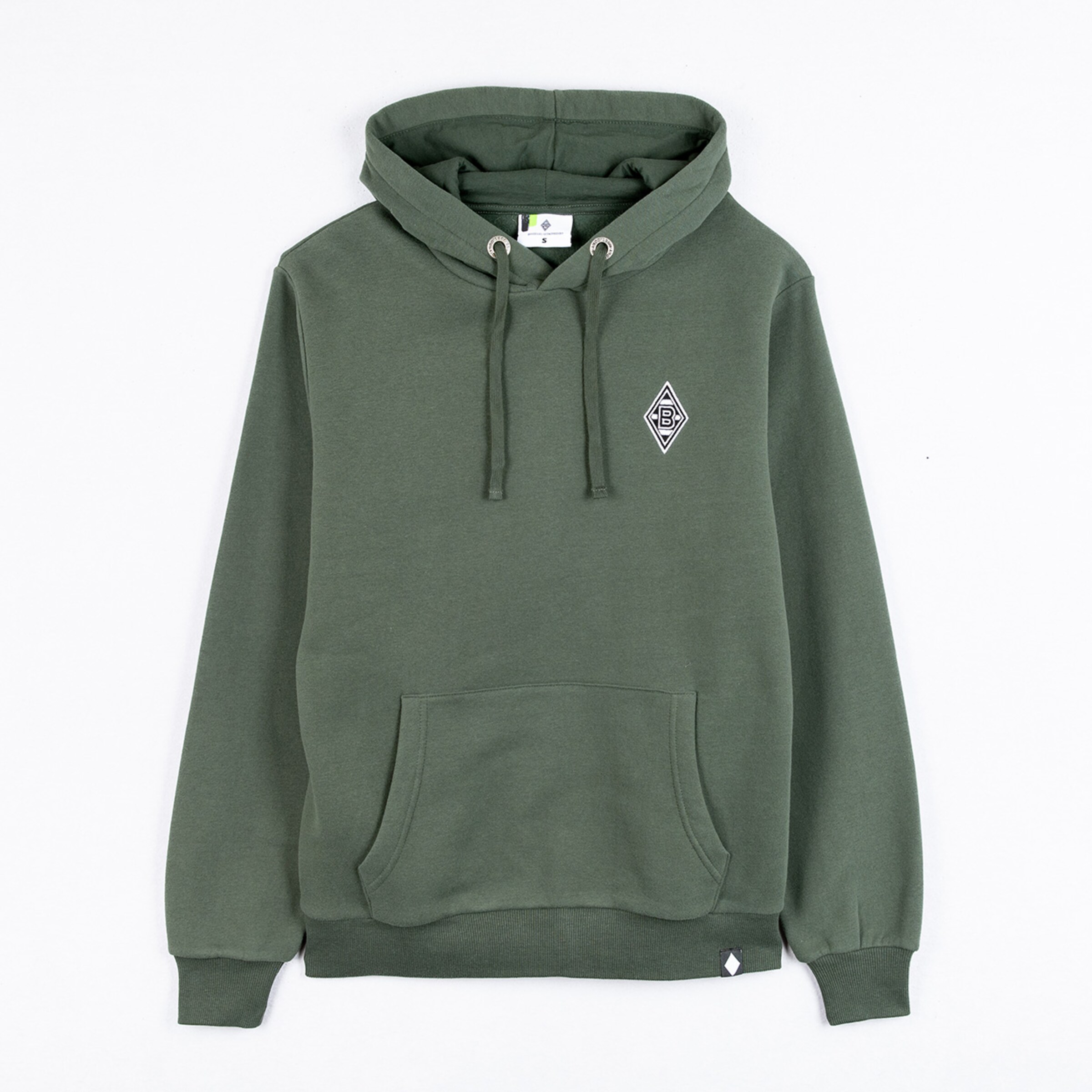 Grüne Kapuzenpullover mit Borussia Mönchengladbach-Logo.