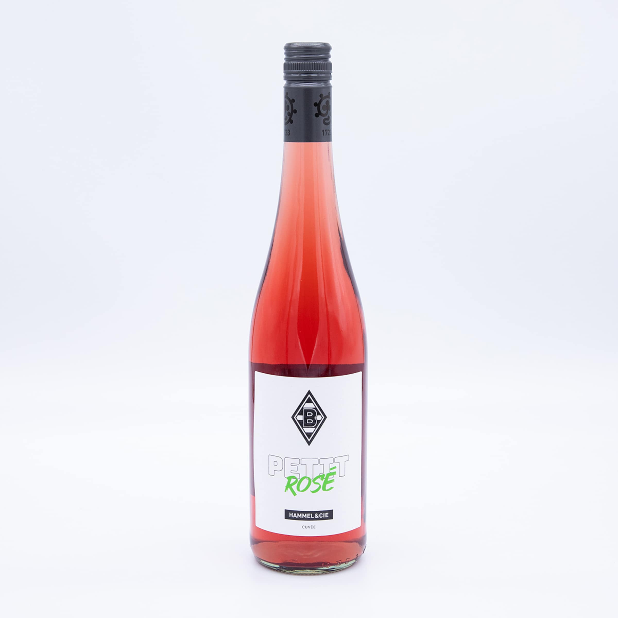 Flasche mit rosé Wein Petit Rosé von Borussia Mönchengladbach.