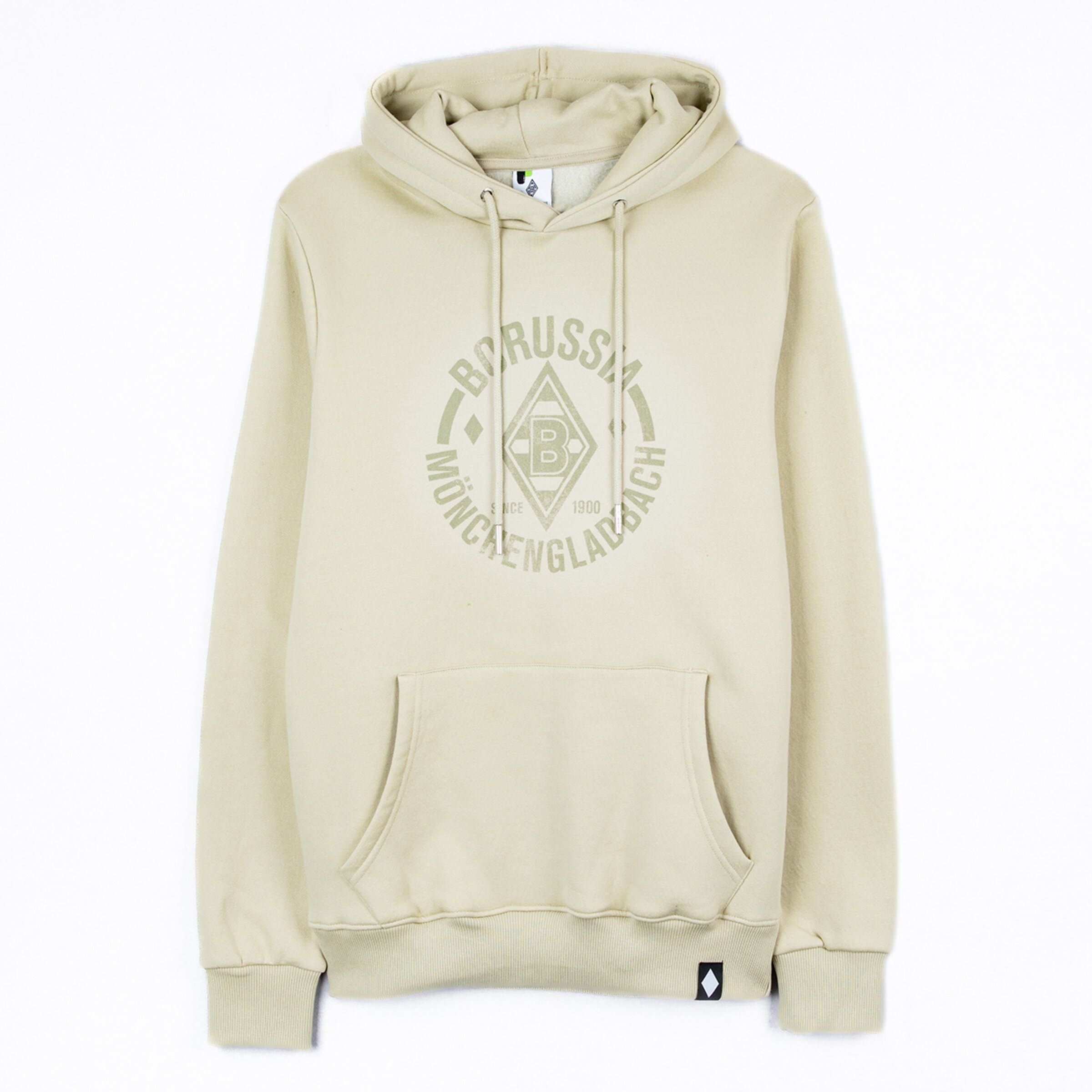 Beige hoodie featuring Borussia Mönchengladbach logo in the center.