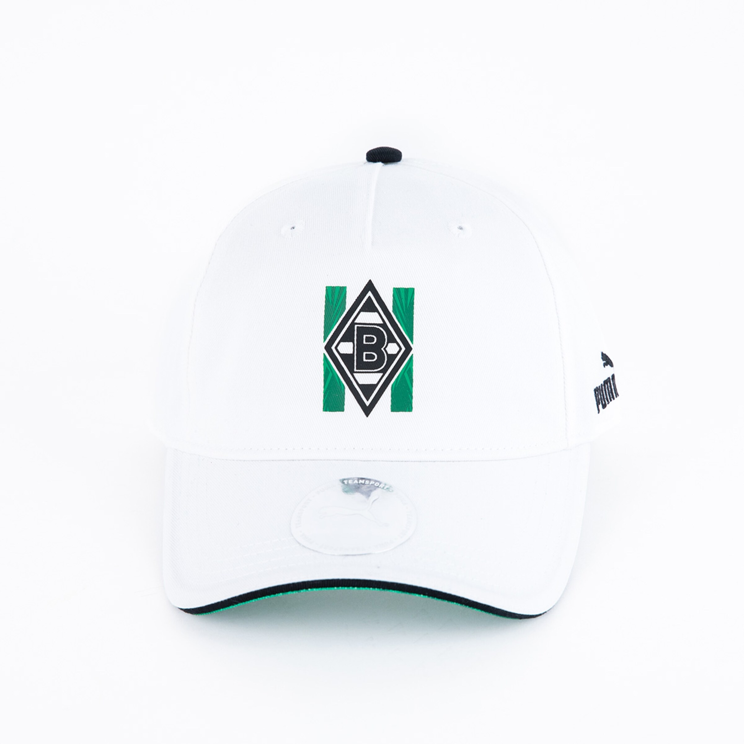 White cap featuring the Borussia Mönchengladbach logo on the front.