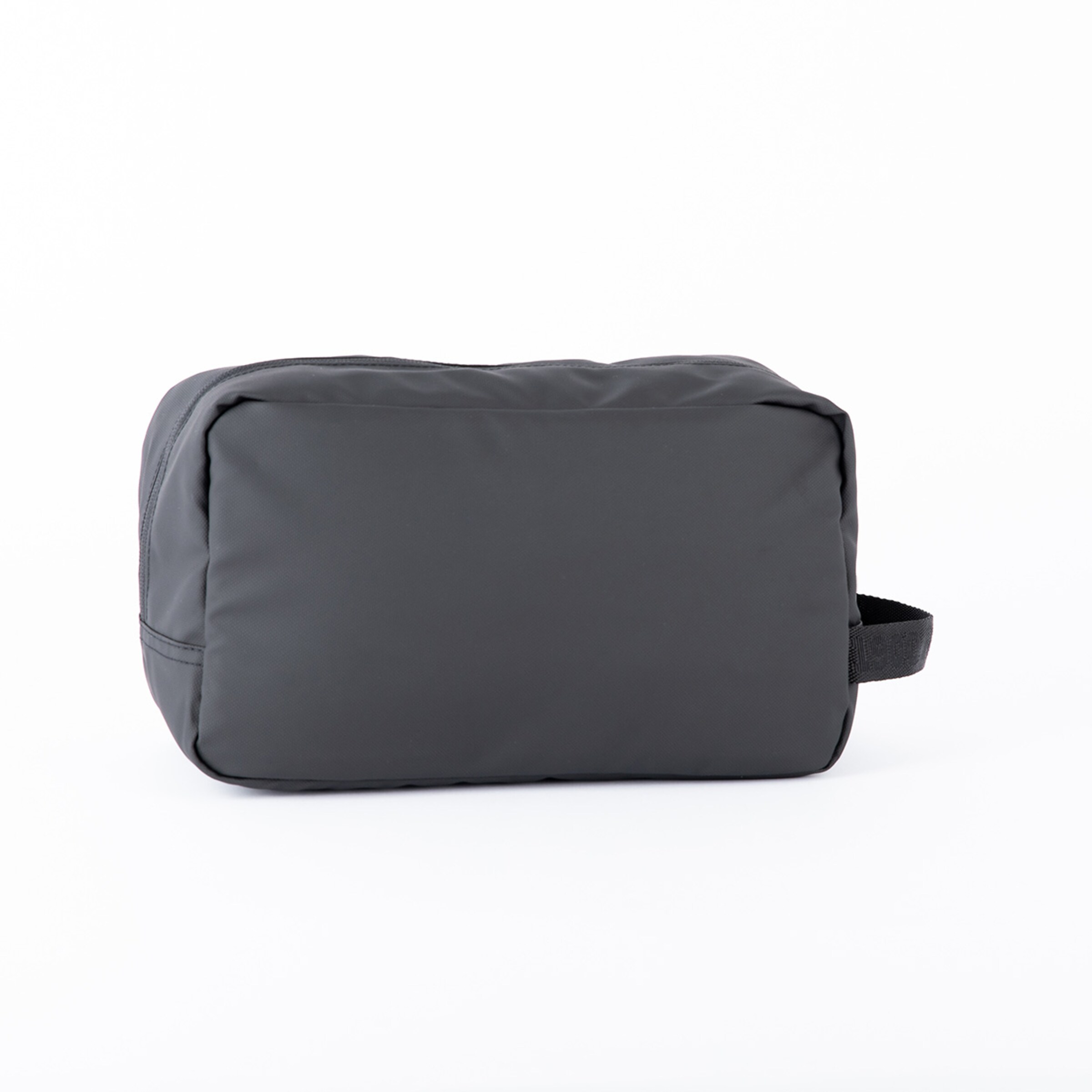 Schwarze Kultur- oder Kosmetiktasche rechteckige Form mit abgerundeten Kanten.