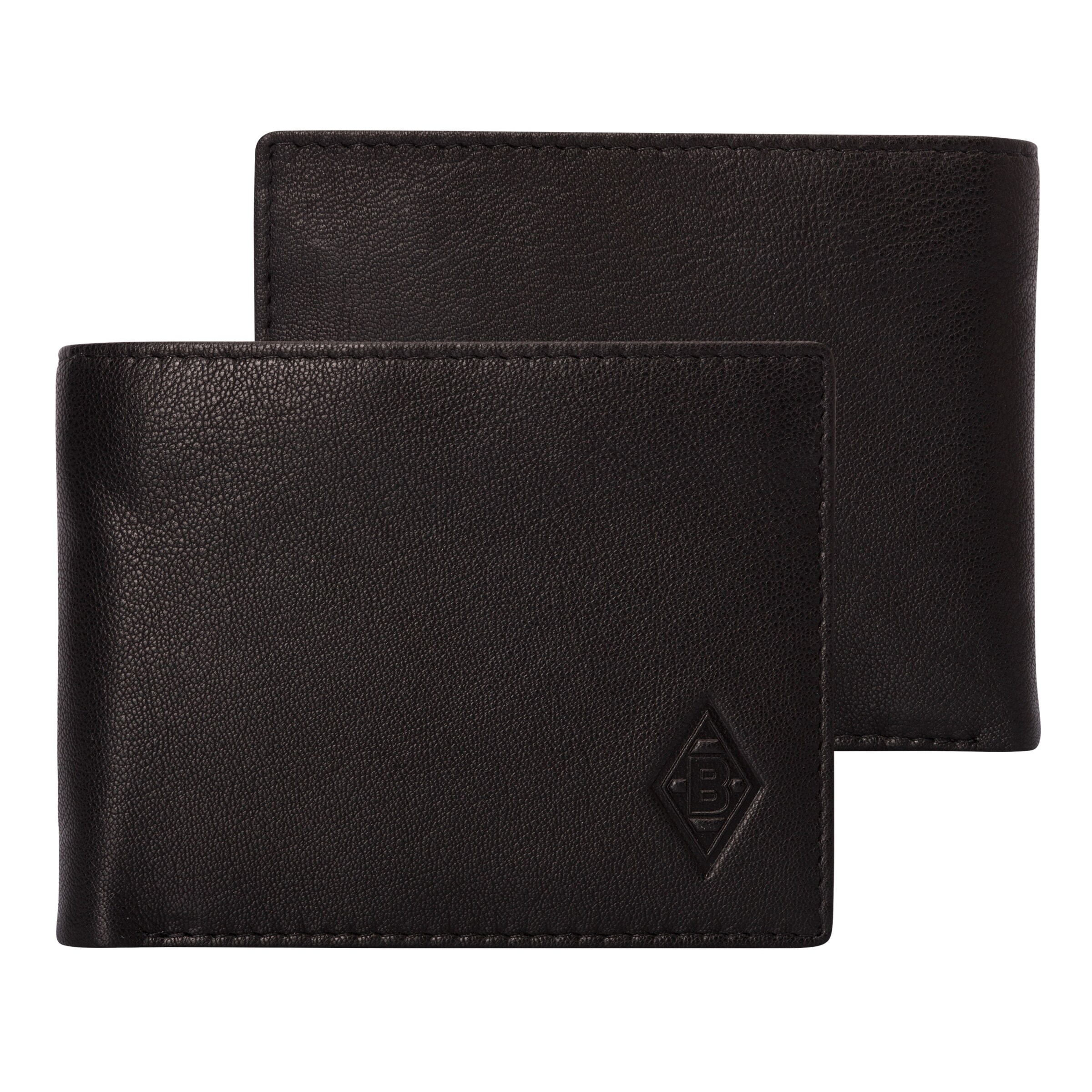 Schwarze Geldbörse aus Leder mit eingestanztem Vereinslogo von Borussia Mönchengladbach