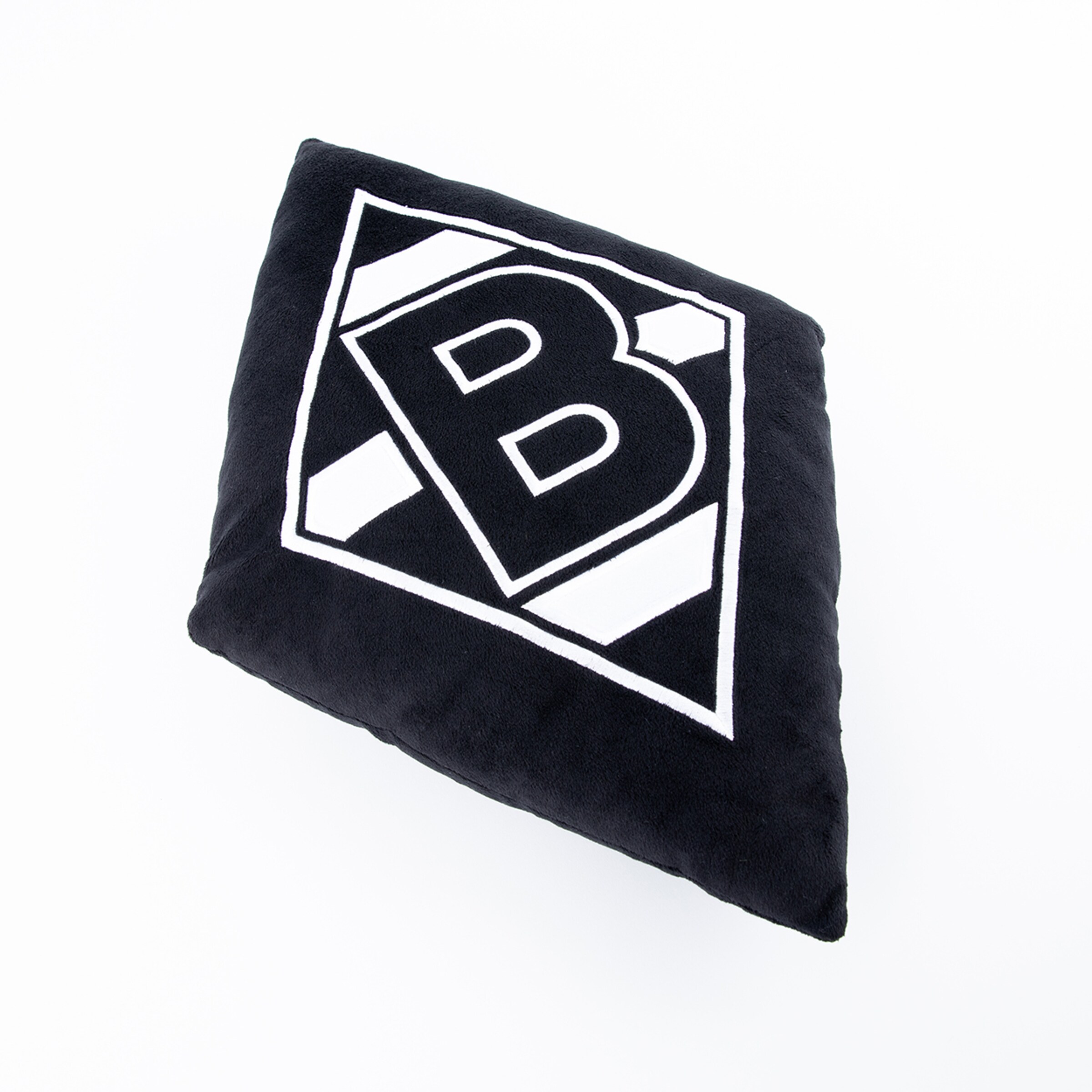 Schwarzes Kissen mit dem Logo von Borussia Mönchengladbach.