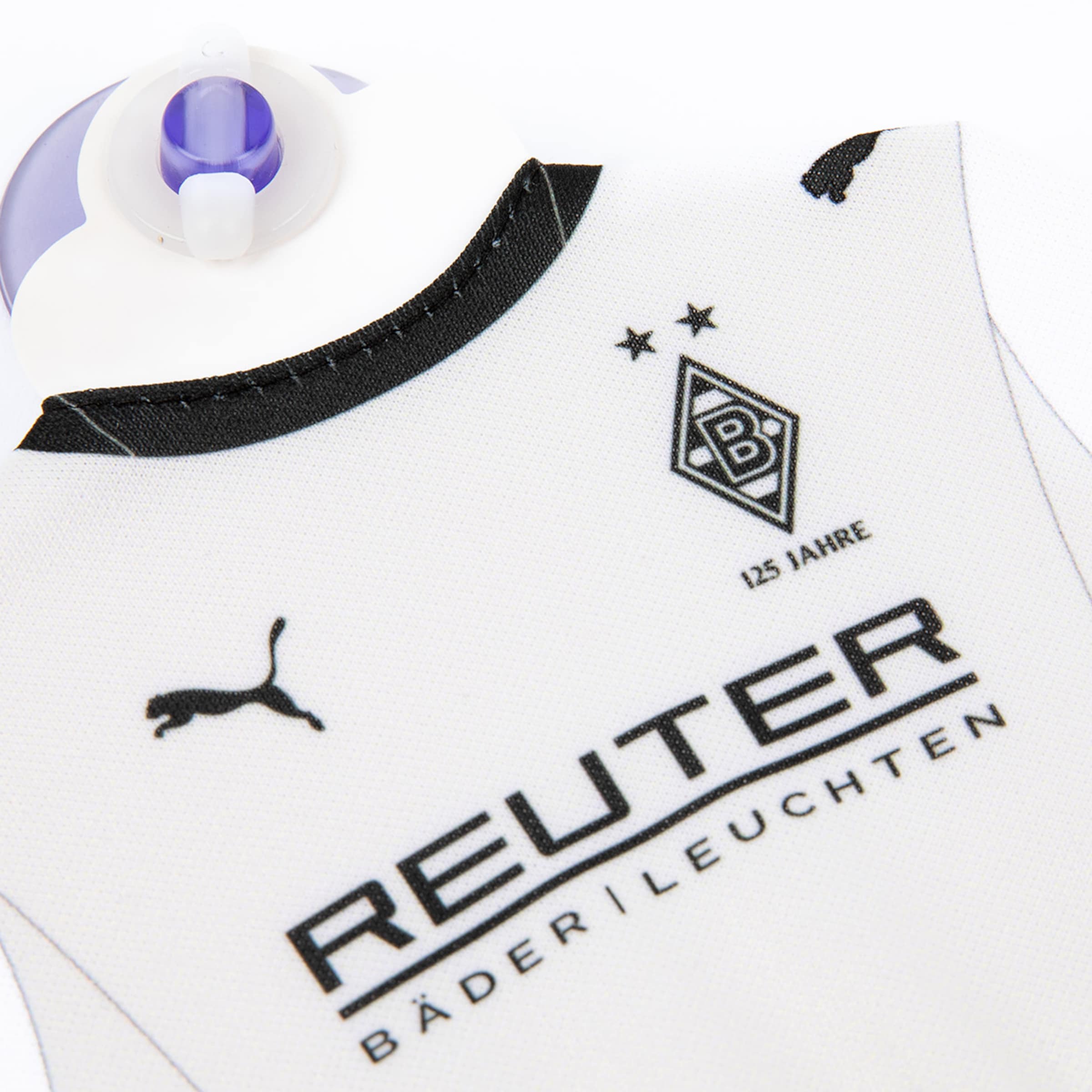 Miniatur eines Fußballtrikots von Borussia Mönchengladbach mit Logo und Sponsor.