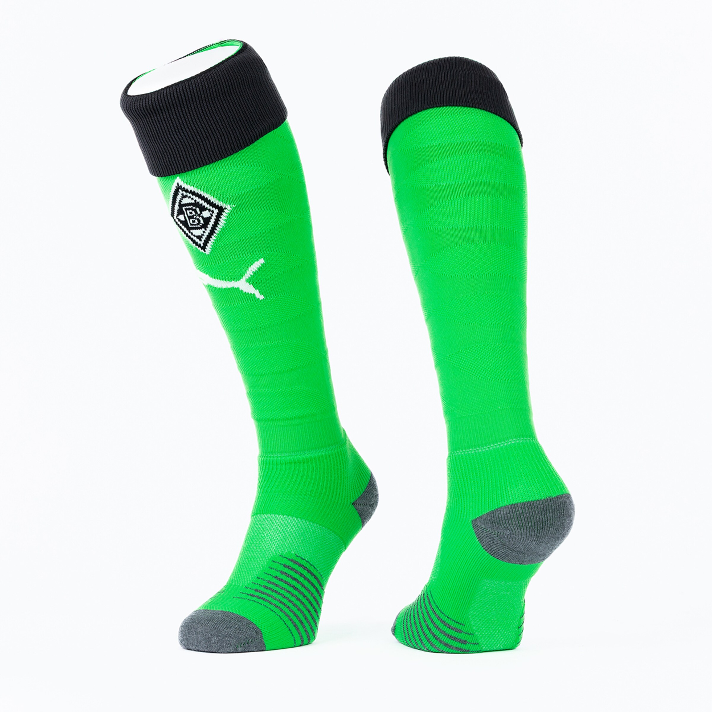 Green Borussia Mönchengladbach socks with gray details.