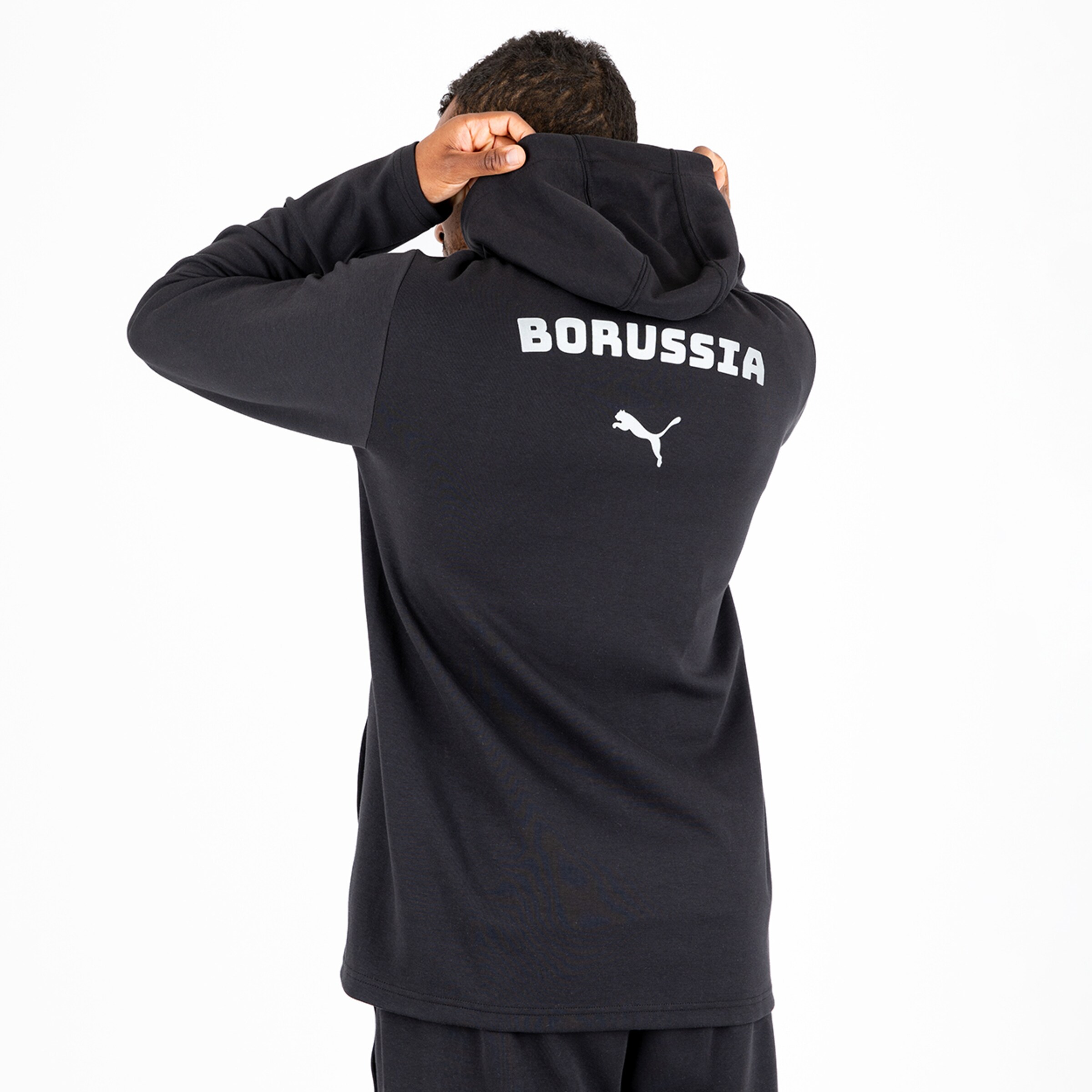 Black hoodie featuring BORUSSIA text on the back.
