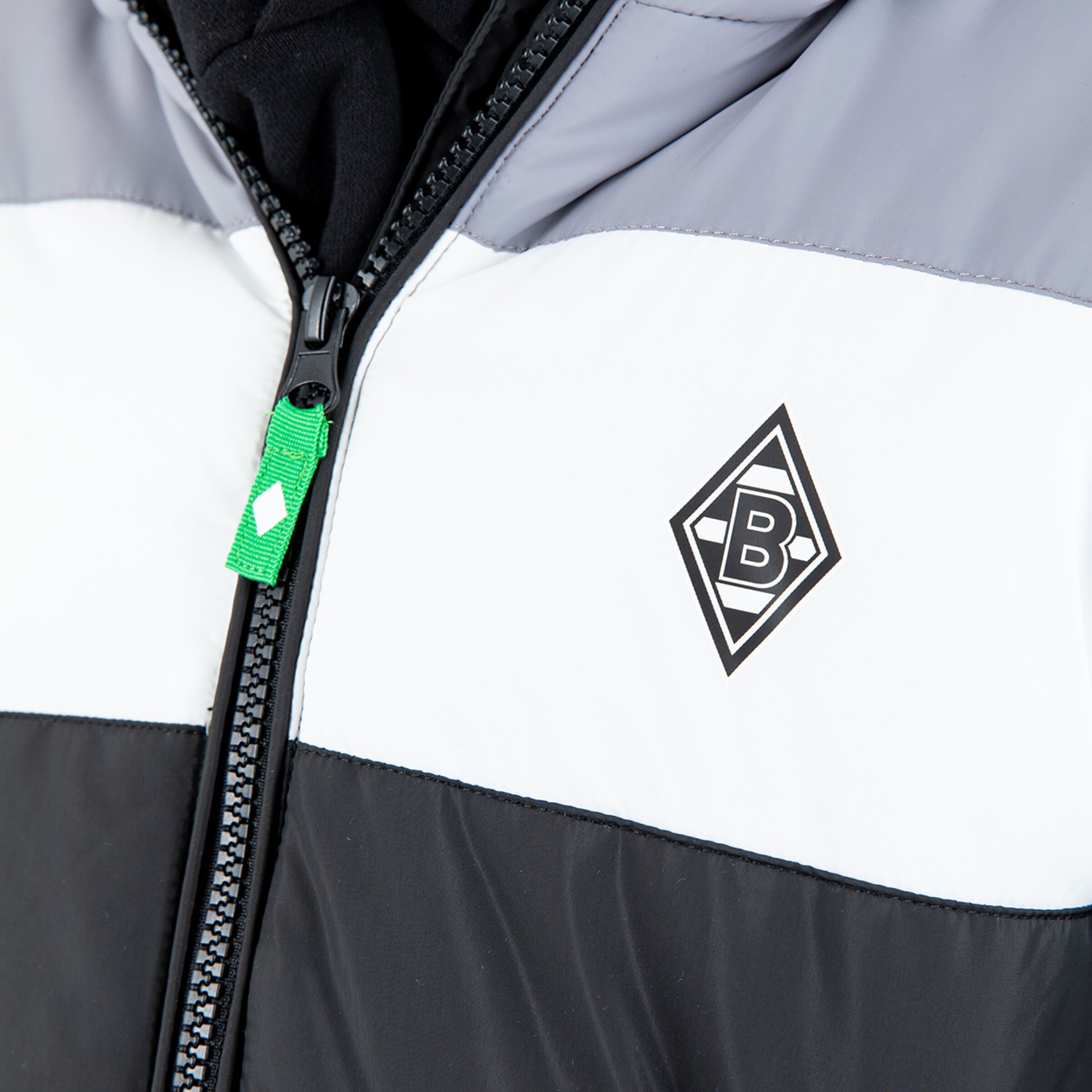 Fleece jacket in black gray and white with Borussia Mönchengladbach logo.