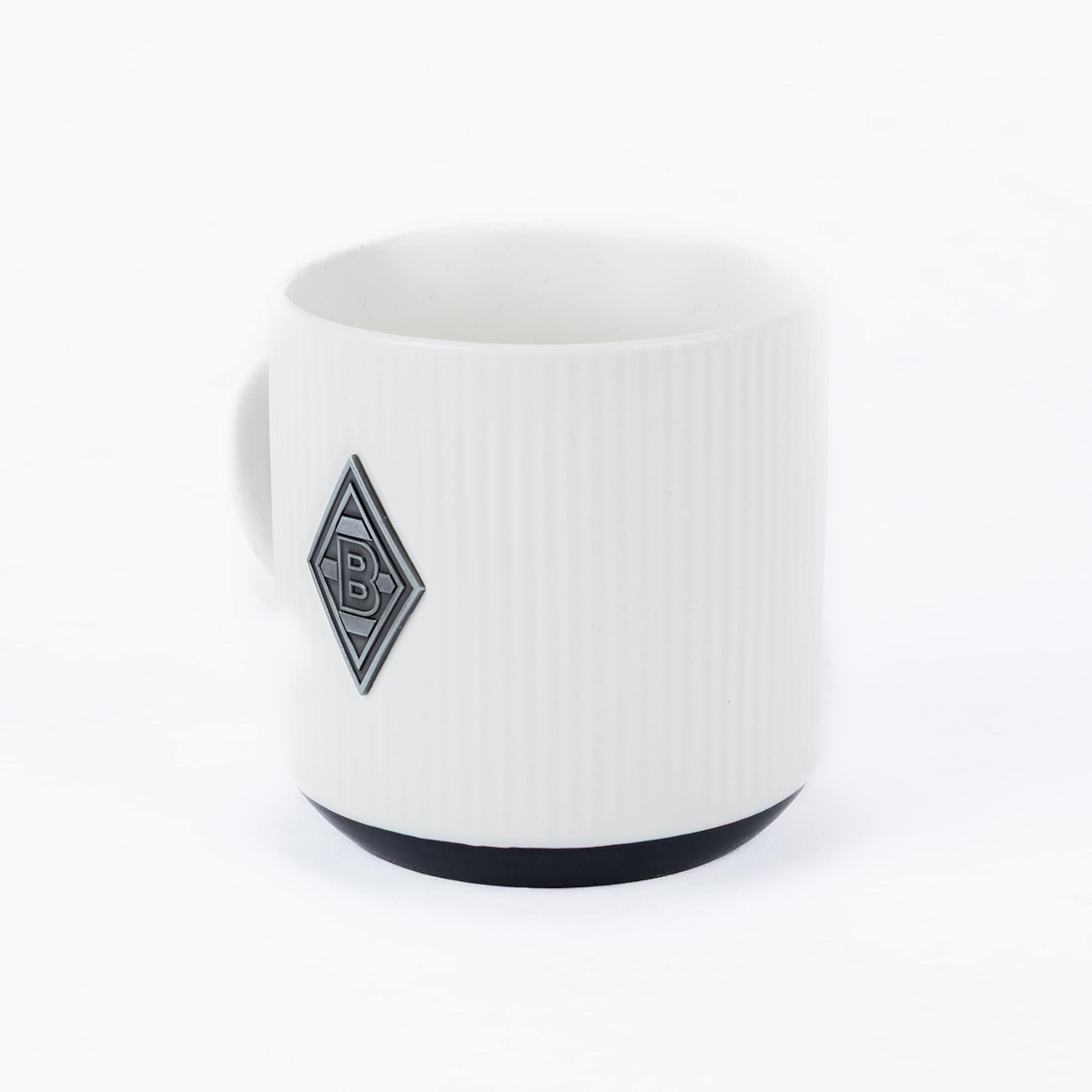 Weißer Kaffeebecher mit Rippendesign und Borussia Mönchengladbach Logo