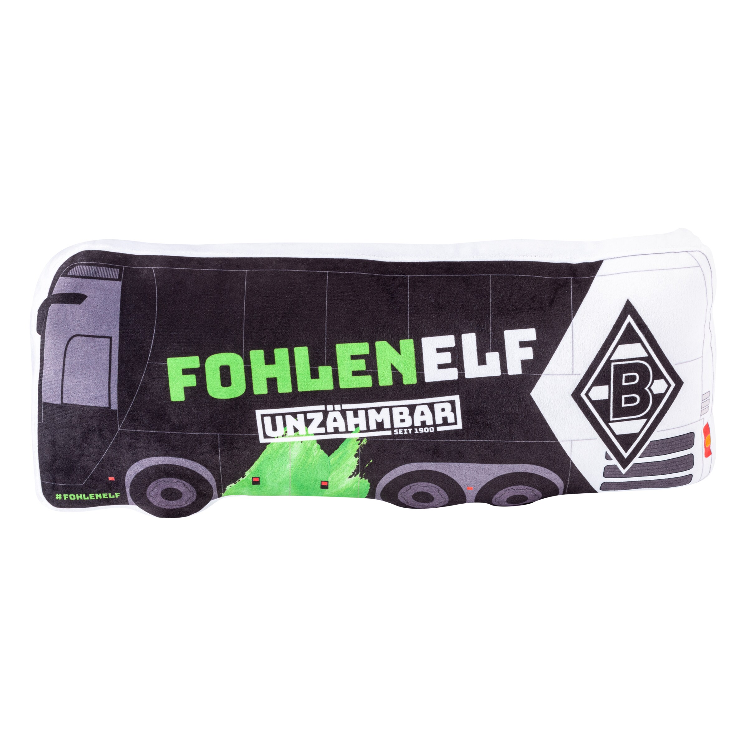 Kissen in Form eines Lkw mit dem Aufdruck FOHLENELF UNZÄHMBAR
