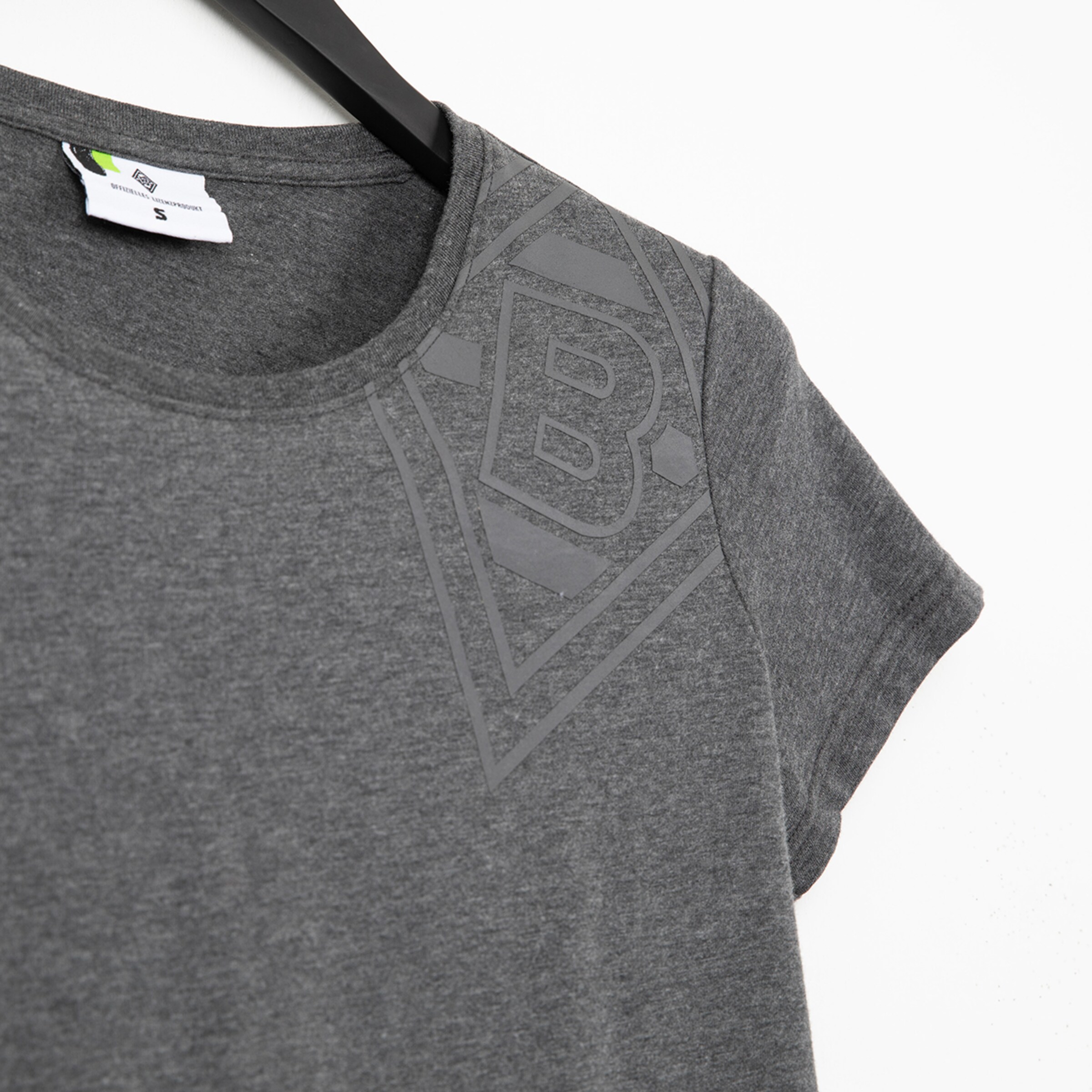 Gray T-shirt with printed Borussia Mönchengladbach logo on the left shoulder.