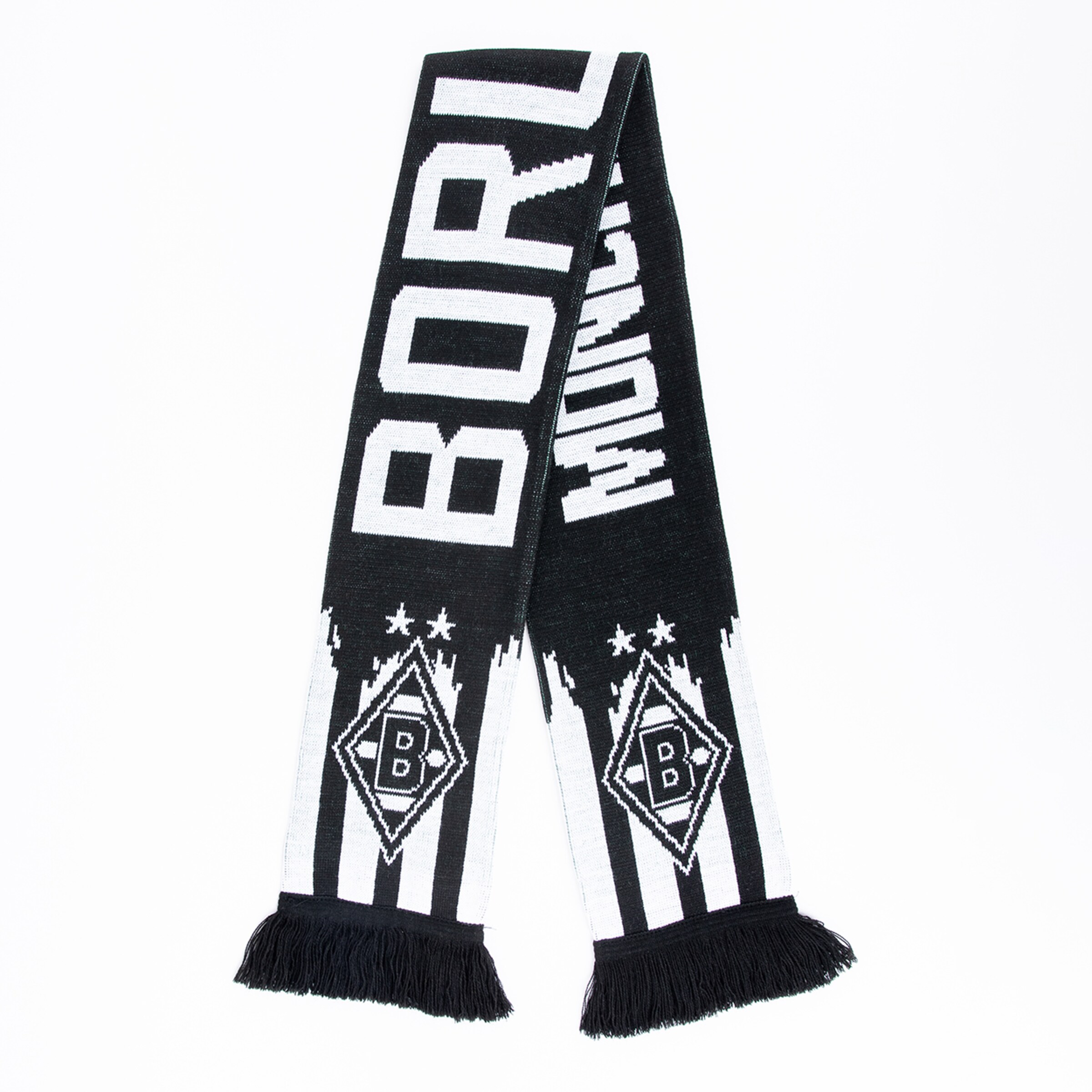 Black and white scarf featuring BORUSSIA MONCHENGLADBACH text and the clubs crest.