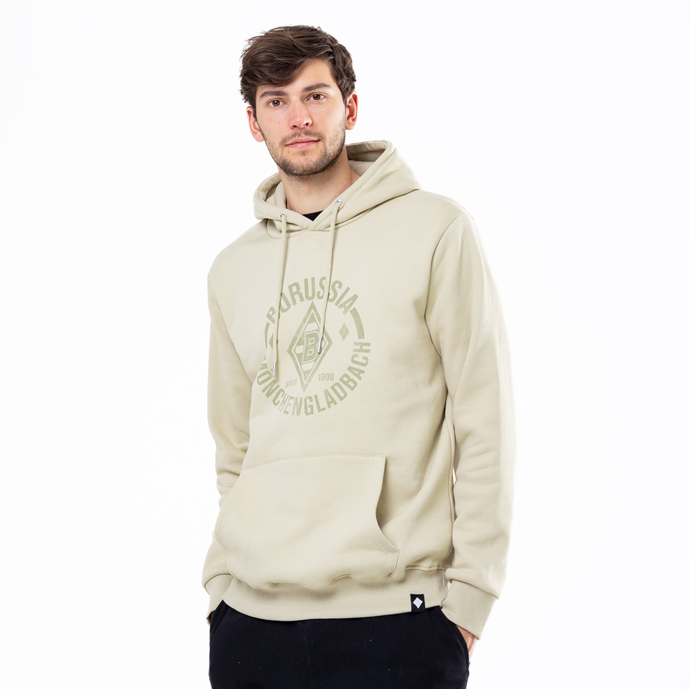 Light beige hoodie from Borussia Mönchengladbach featuring logo on the chest.