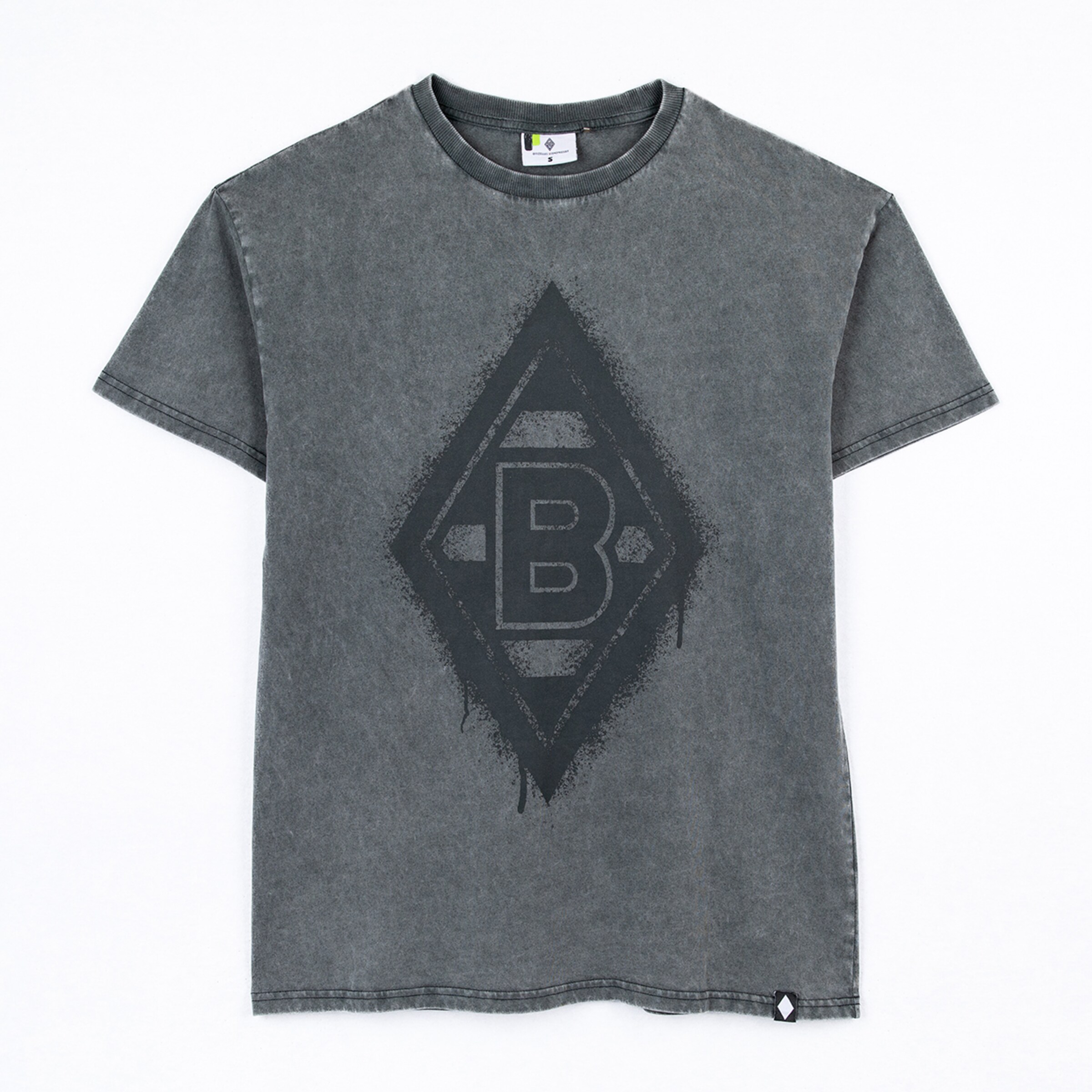Graues T-Shirt mit dem Borussia Mönchengladbach-Logo in der Mitte.