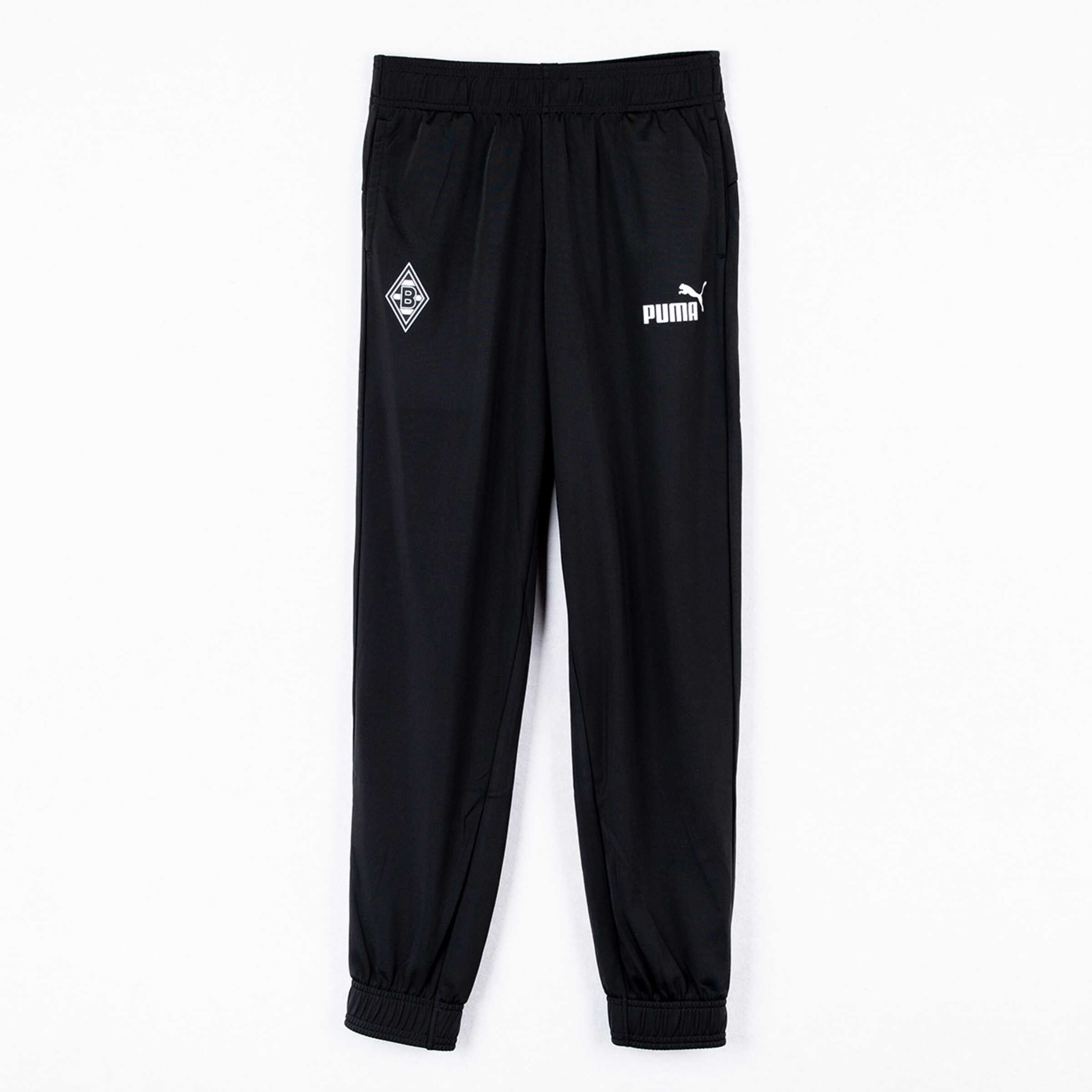 Black training pants by Puma featuring Borussia Mönchengladbach logo.