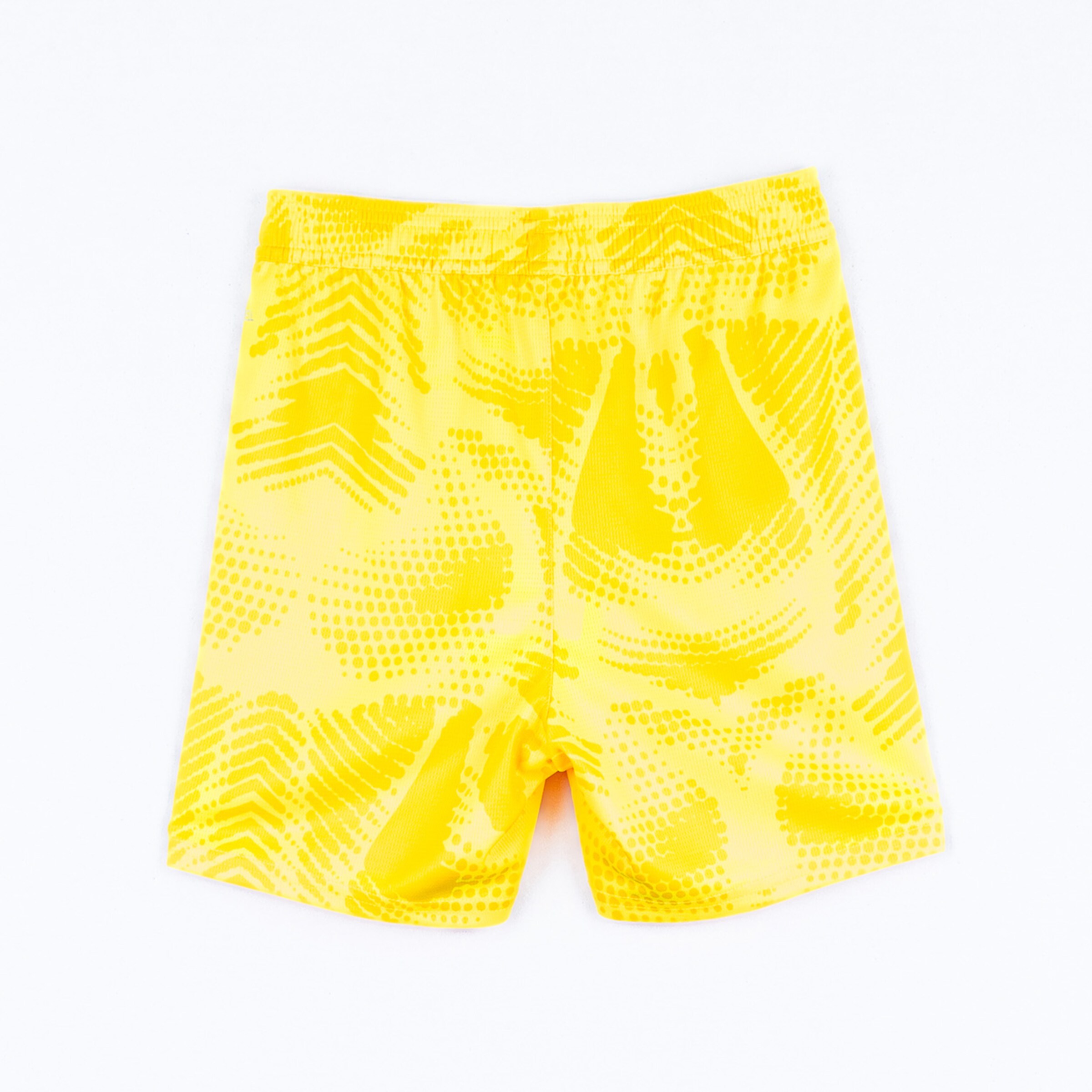Gelbe Shorts mit geometrischem Muster hinten Ansicht.