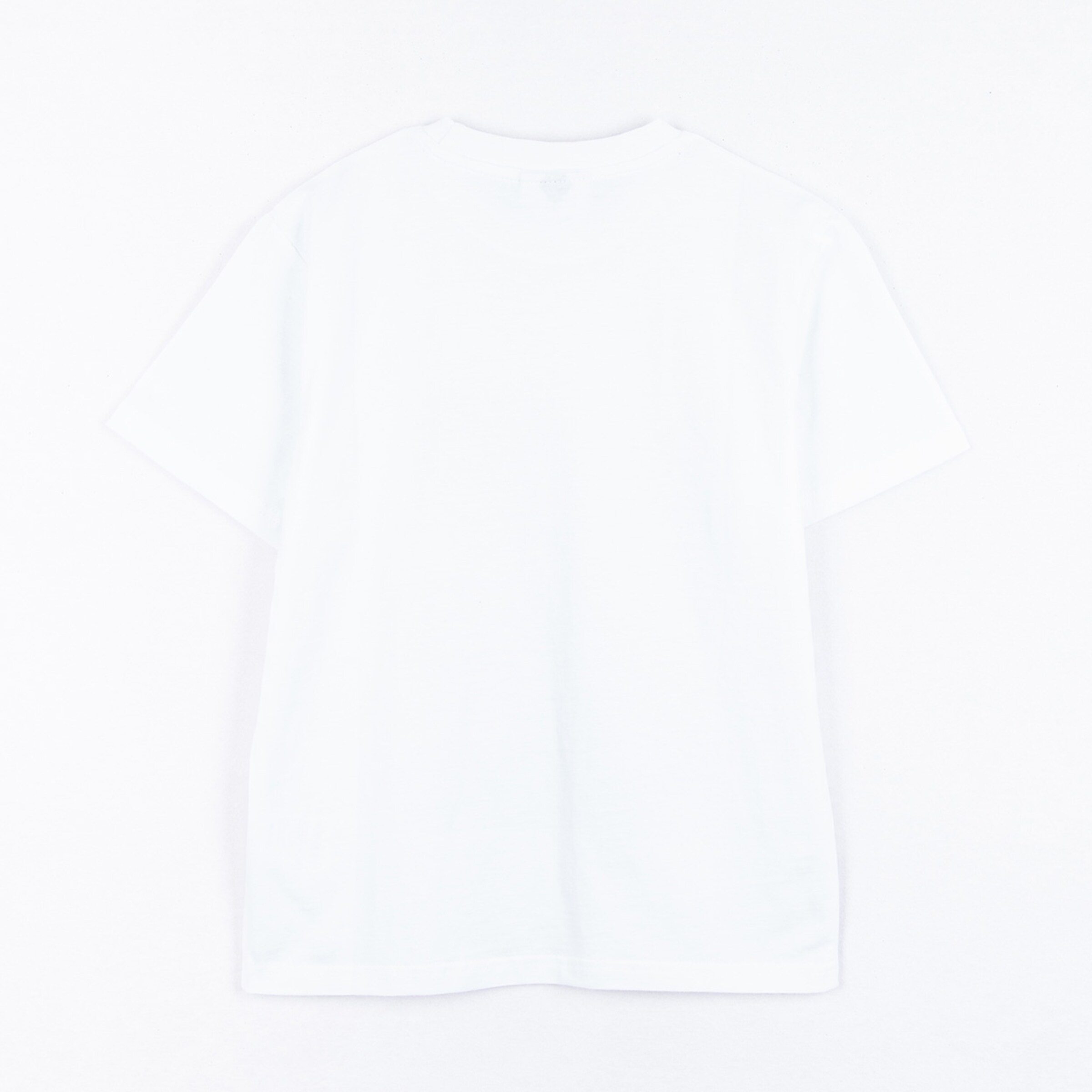 A plain white T-shirt viewed from the back