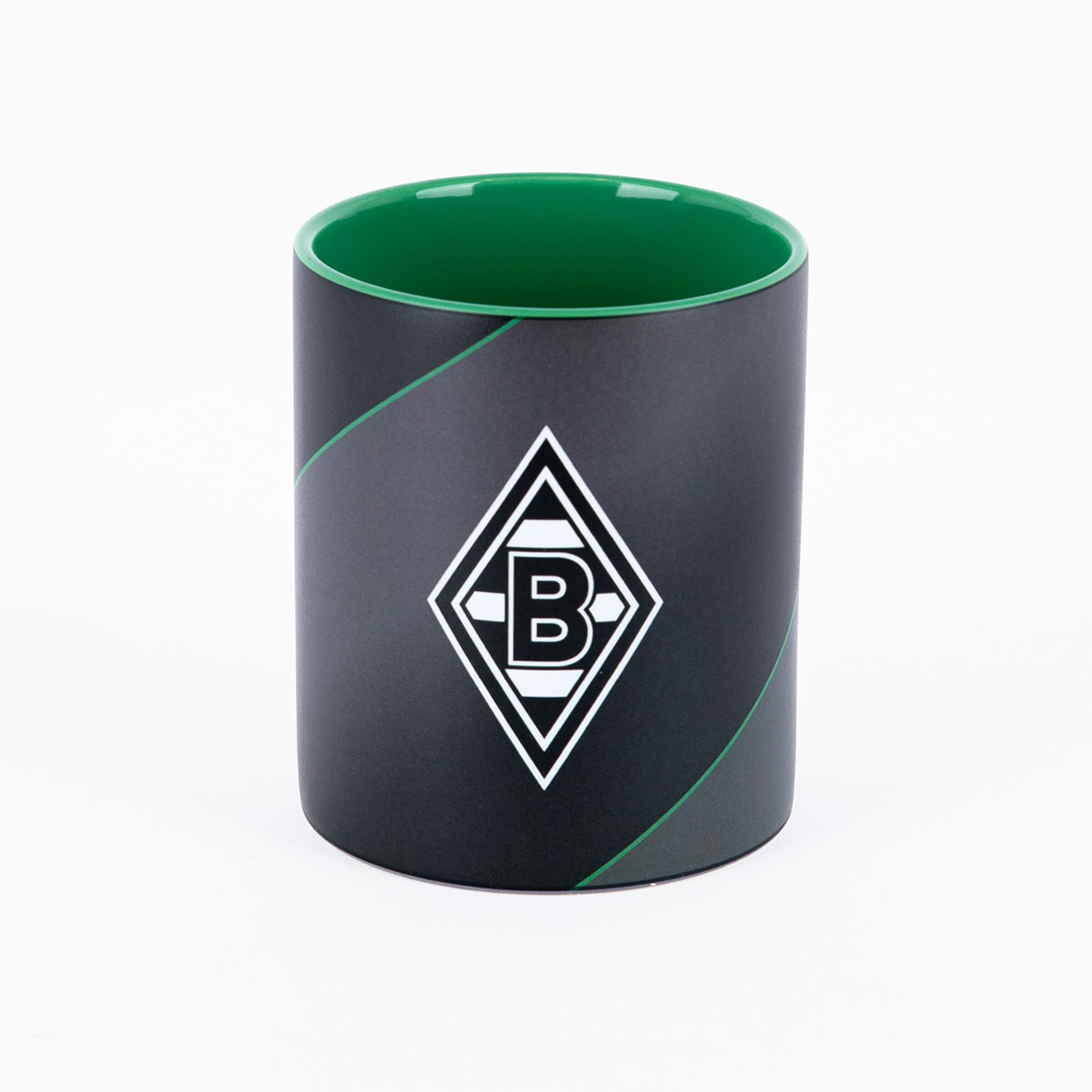 Black mug with green interior and Borussia Mönchengladbach logo.